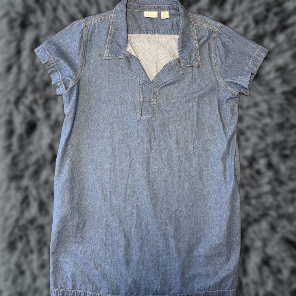 Denime The Vermont Country Store Denim Short Sleeve Popover Dress Women’s XL Pockets Blue Size 40" / US 18 - 1 Thumbnail