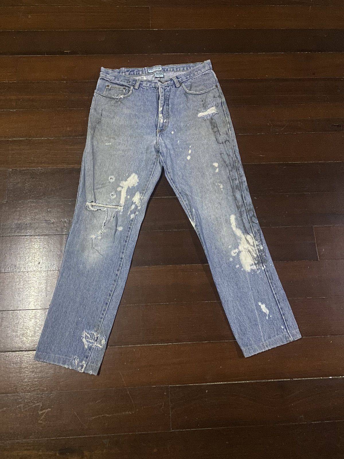 Guess × Polo Ralph Lauren × Vintage Fire 🔥 vintage 90s GUESS MADE IN USA distressed jeans S1 Size US 35 - 2 Thumbnail