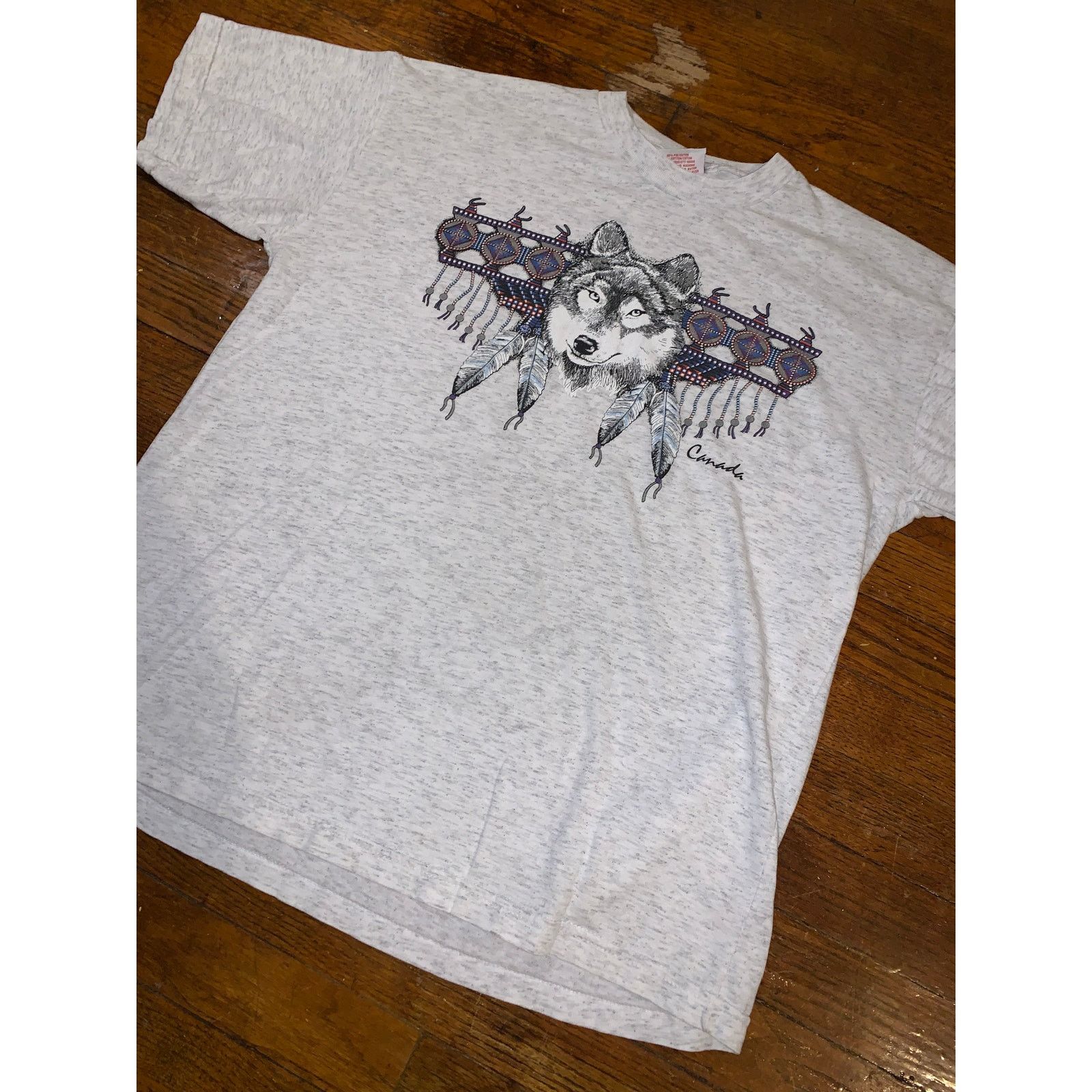 Other × Vintage Vtg 90s Wolf Dreamcatcher T Shirt Canada Made Nature Large Size US M / EU 48-50 / 2 - 3 Thumbnail