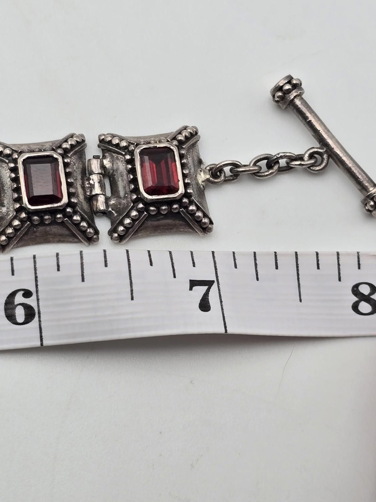 Chalk Line Vintage 925 Sterling Silver Garnet Link Bracelet 7.5" Heavy Size ONE SIZE - 4 Thumbnail