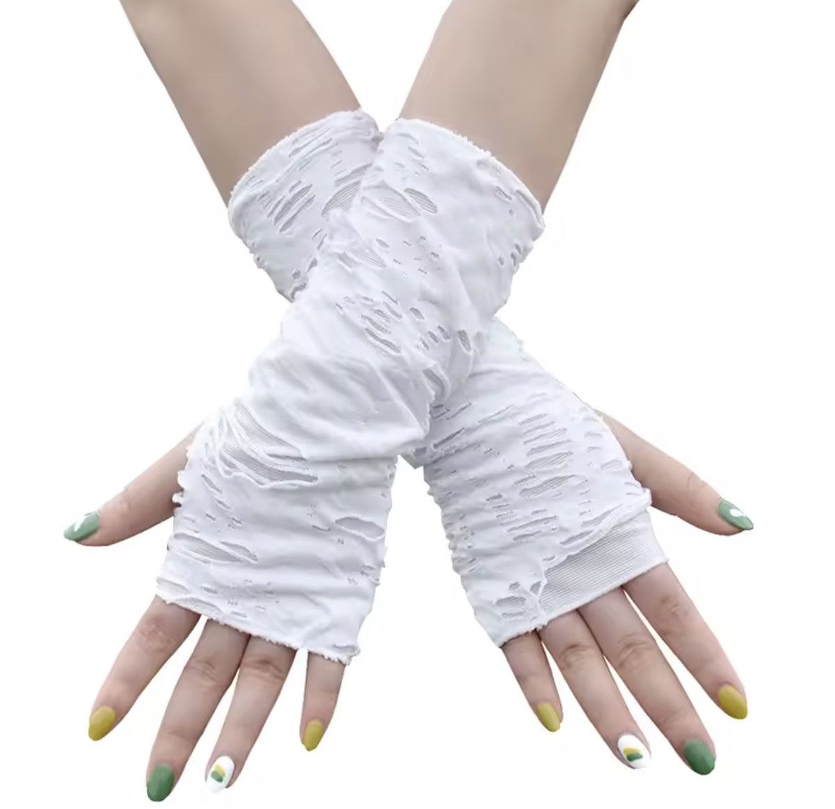 Other Gothic White Fingerless Gloves Size ONE SIZE - 2 Thumbnail