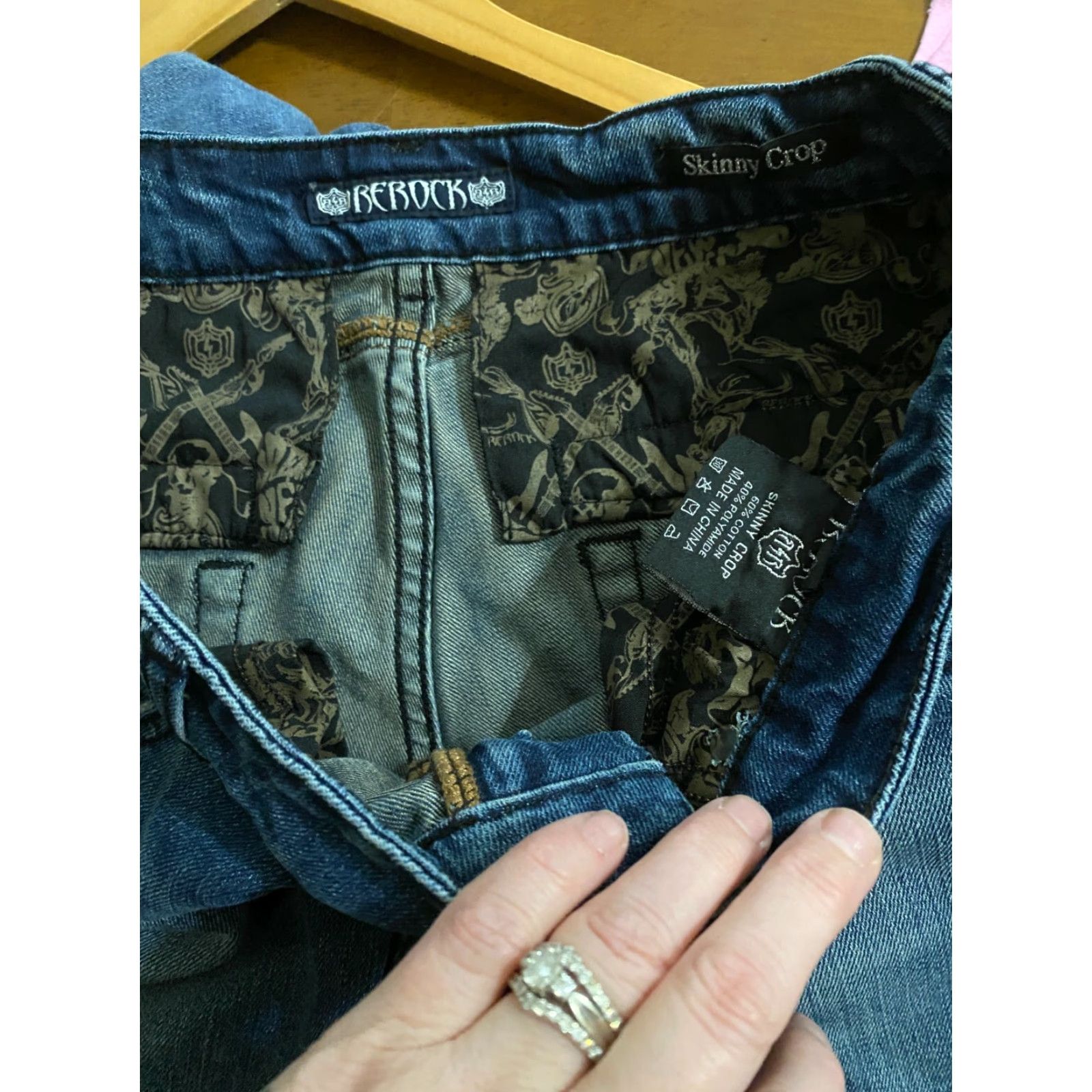 Express Rerock For Express 29 Skinny Crop Jeans Women Dark Wash Denim Regular Zip Low Rise 6.5-8.5in Blue Jeans tapered Size 29" - 6 Thumbnail