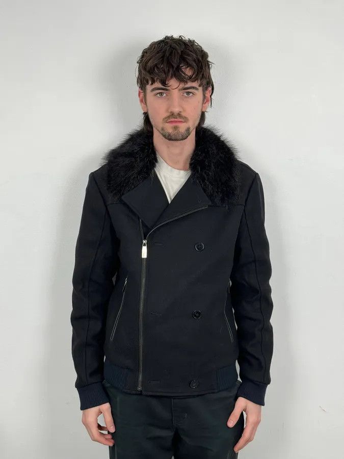 Versace Versace Navy Wool Fur Collar Classy Bomber Jacket Size US M / EU 48-50 / 2 - 2 Thumbnail