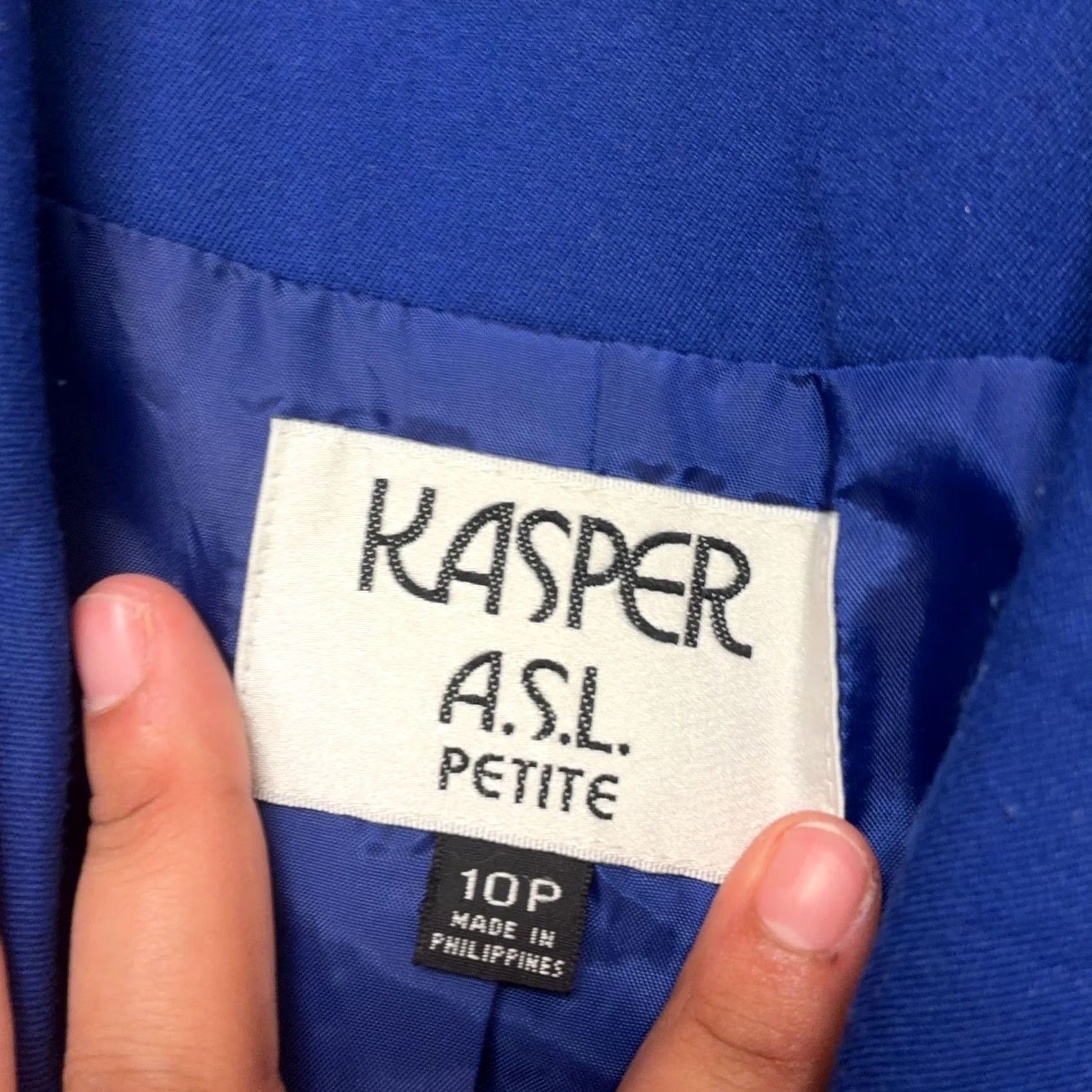 Kasper Vintage Kasper A.S.L. Blazer Jacket Womens 10P Blue Double Breasted Lined Career Size L / US 10 / IT 46 - 3 Thumbnail