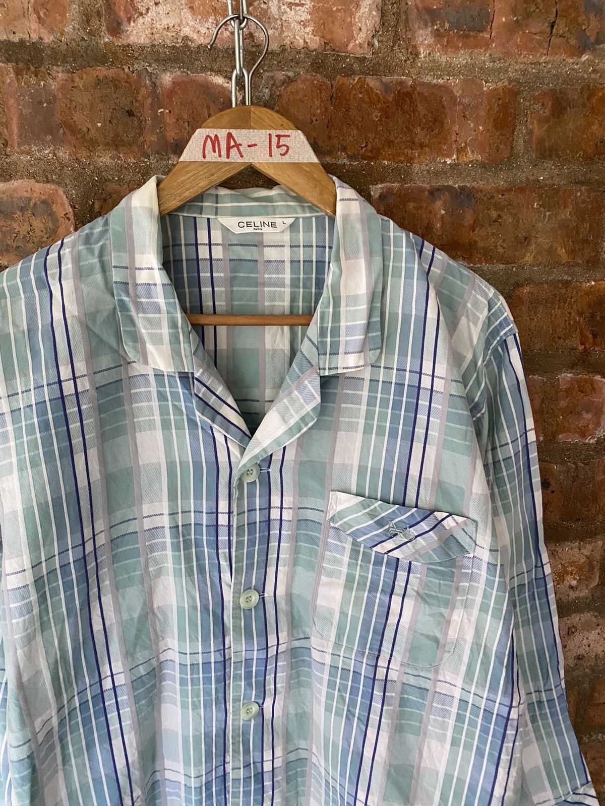 Celine 🔥1990s check stripe sleep shirt Size US L / EU 52-54 / 3 - 5 Thumbnail