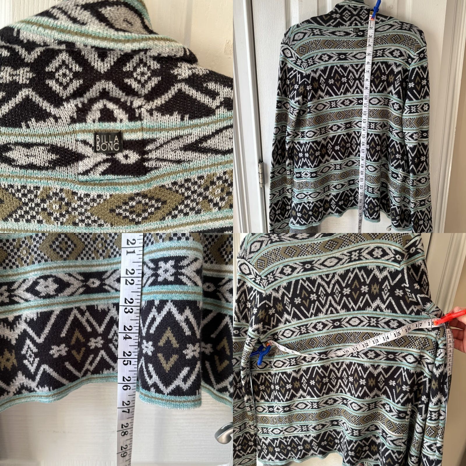 Billabong Billabong Women's Sweater Cardigan Open Shawl Black Geometric Aztec Bohemian Casual Fashion M Size M / US 6-8 / IT 42-44 - 8 Thumbnail