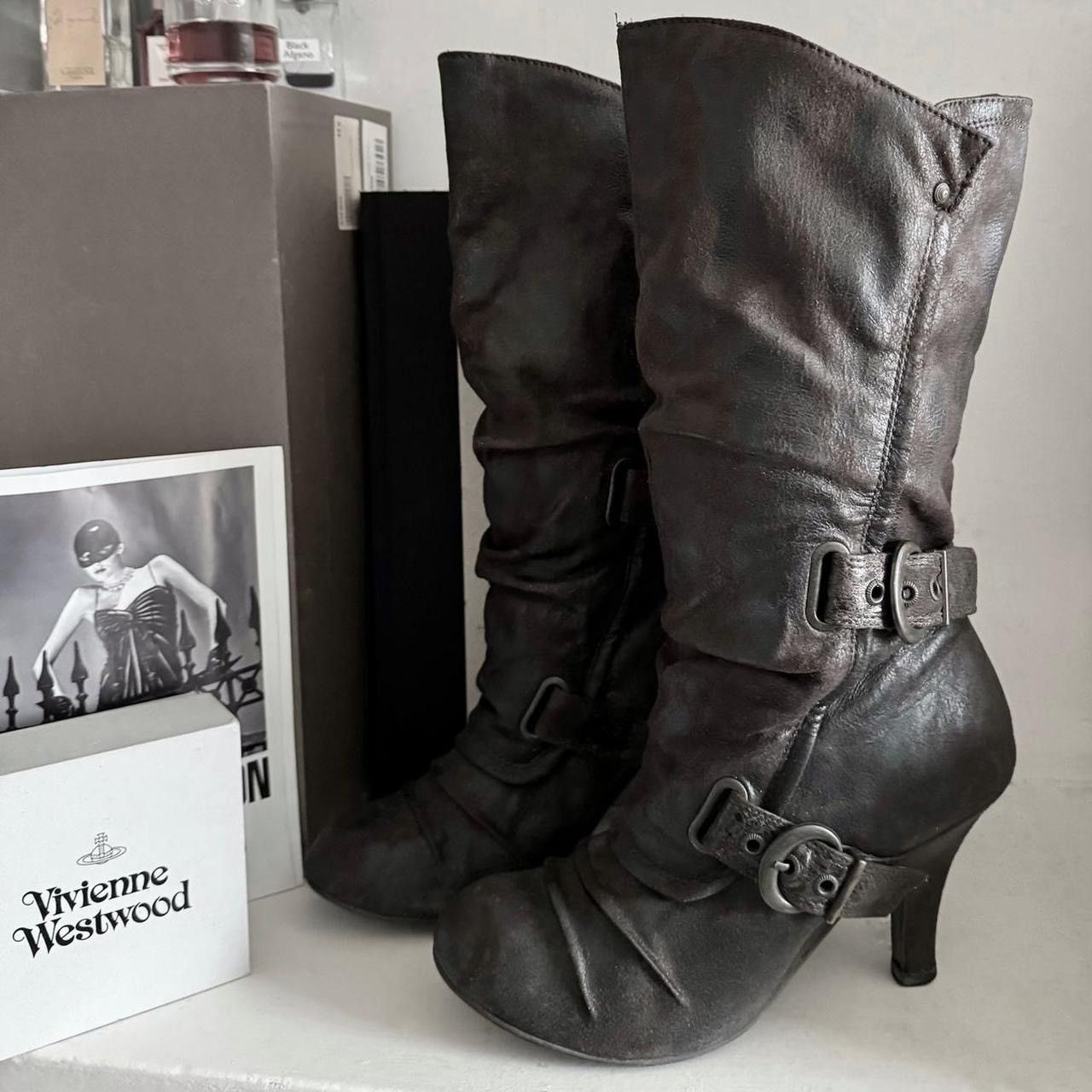 Vintage Avant- Garde style boots with many belts and draped Size US 8 / IT 38 - 2 Thumbnail
