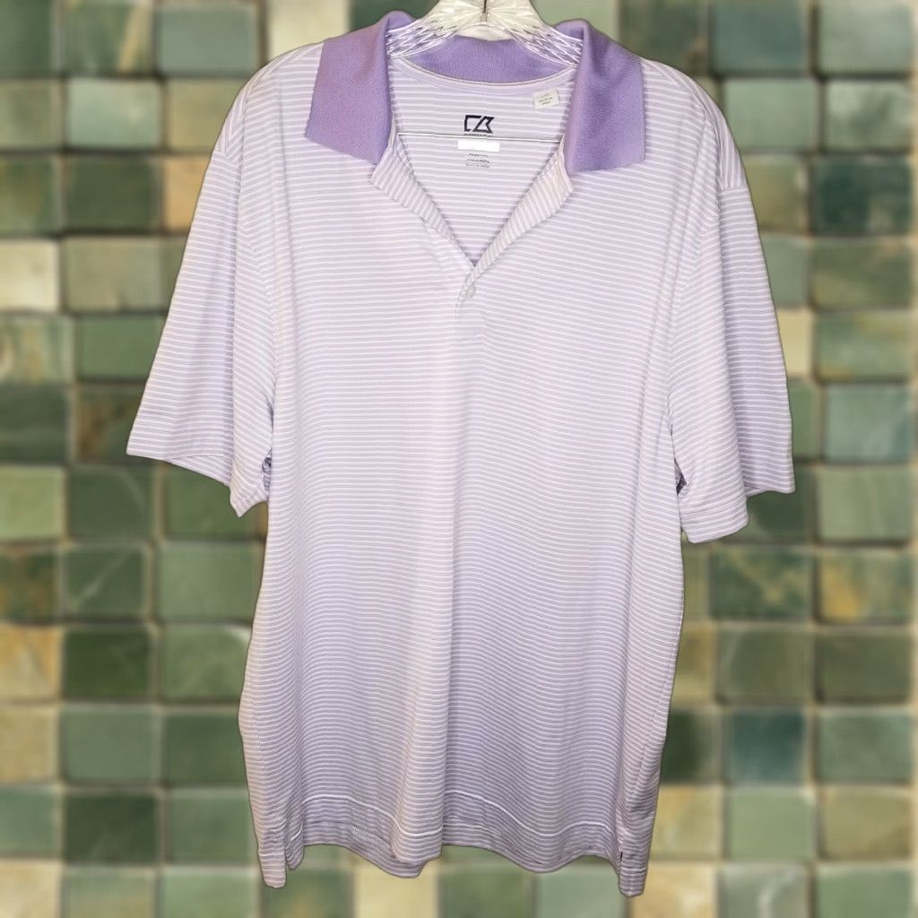 Cutter & Buck VINTAGE Cutter & Buck CB DryTec Golf Polo Shirt Men Short Sleeve Size L Purple Striped Size US L / EU 52-54 / 3 - 1 Thumbnail