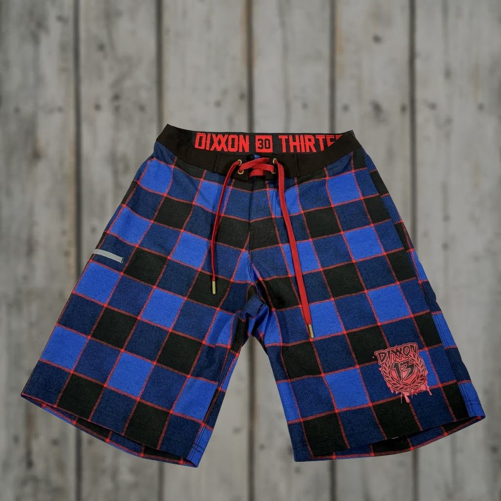 Vintage Dixxon Flannel Company Board Shorts Mens 30 Blue Plaid Friday the 13th Horror Surfing Recreational Back Pocket Drawstring Pockets Size US 30 / EU 46 - 1 Thumbnail