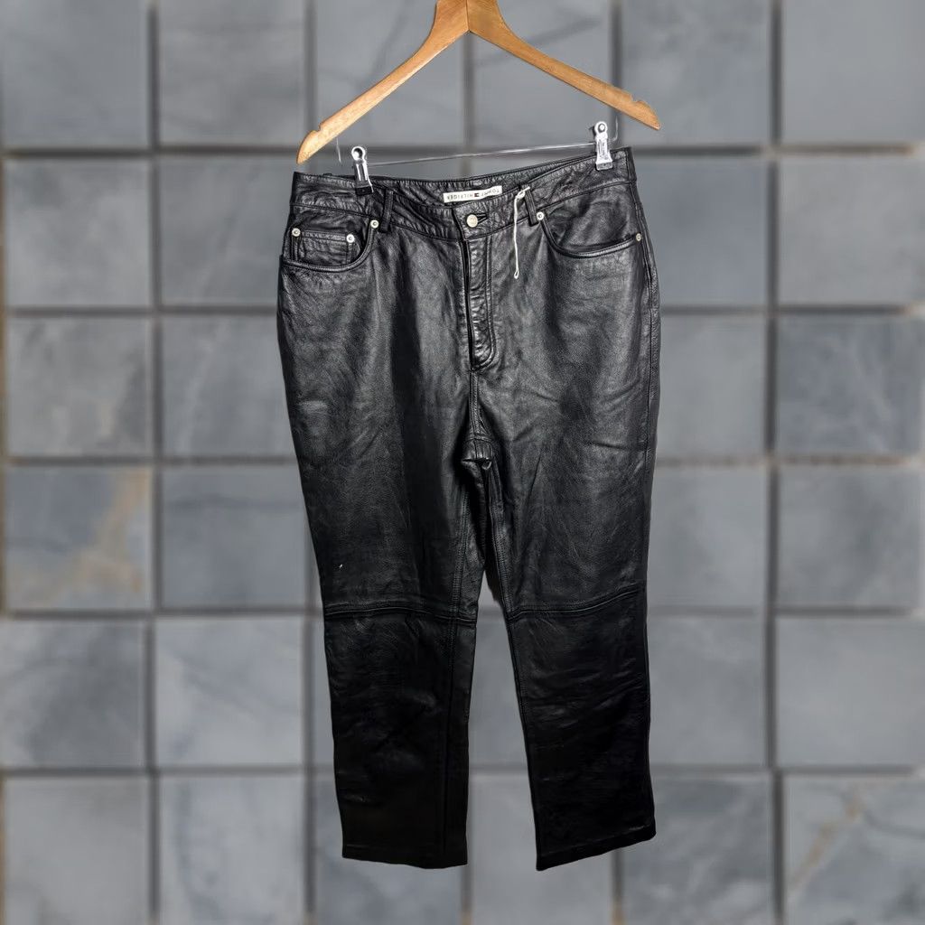Tommy Hilfiger Tommy Hilfiger Pants Womens 14 Black Leather Straight Leg Dress Pockets Zip Size 36" / US 14 / IT 50 - 1 Thumbnail