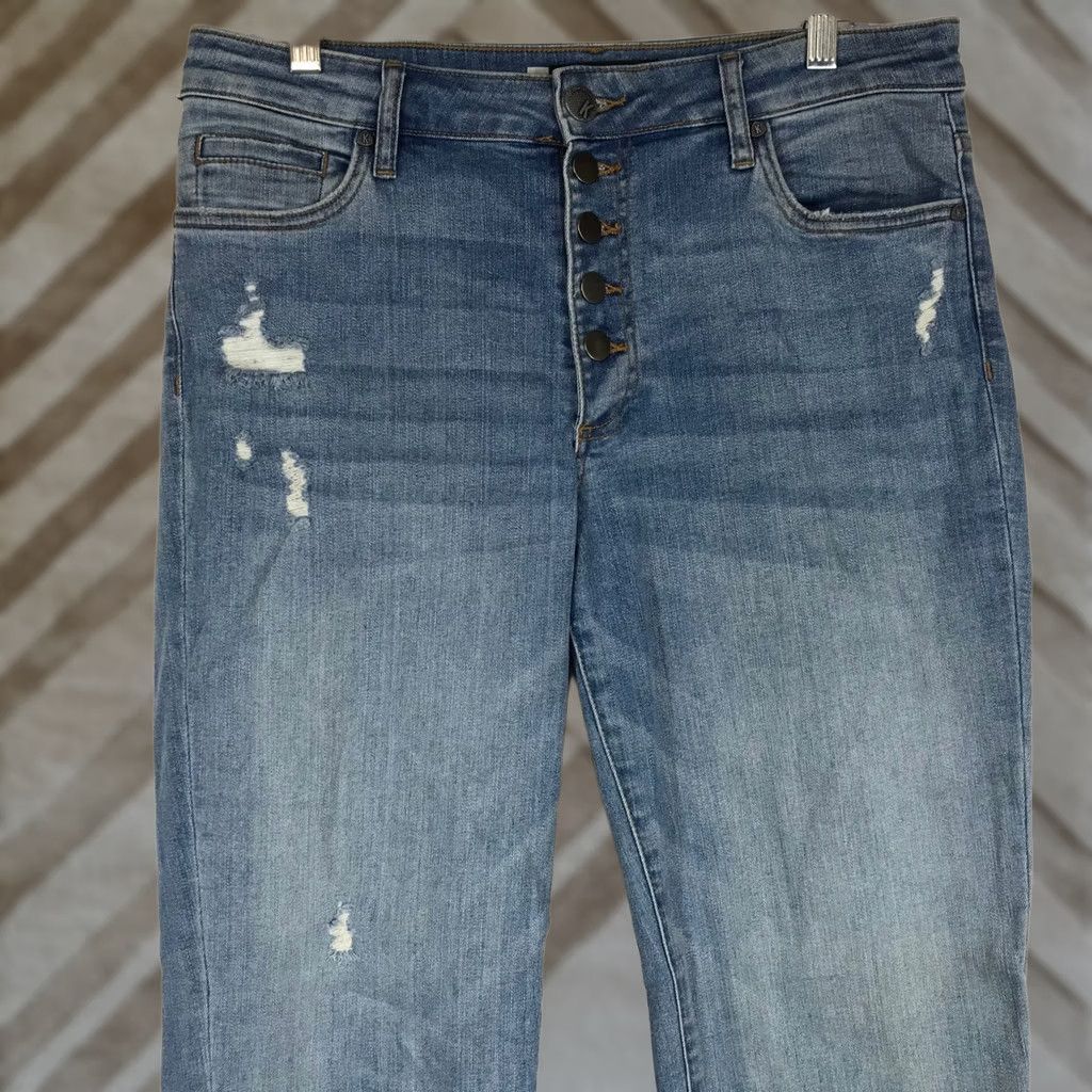 Vintage KUT from the Kloth Jeans Womens 8 Blue Catherine High Rise Boyfriend Distressed Button Fly Size 30" / US 8 / IT 44 - 1 Thumbnail
