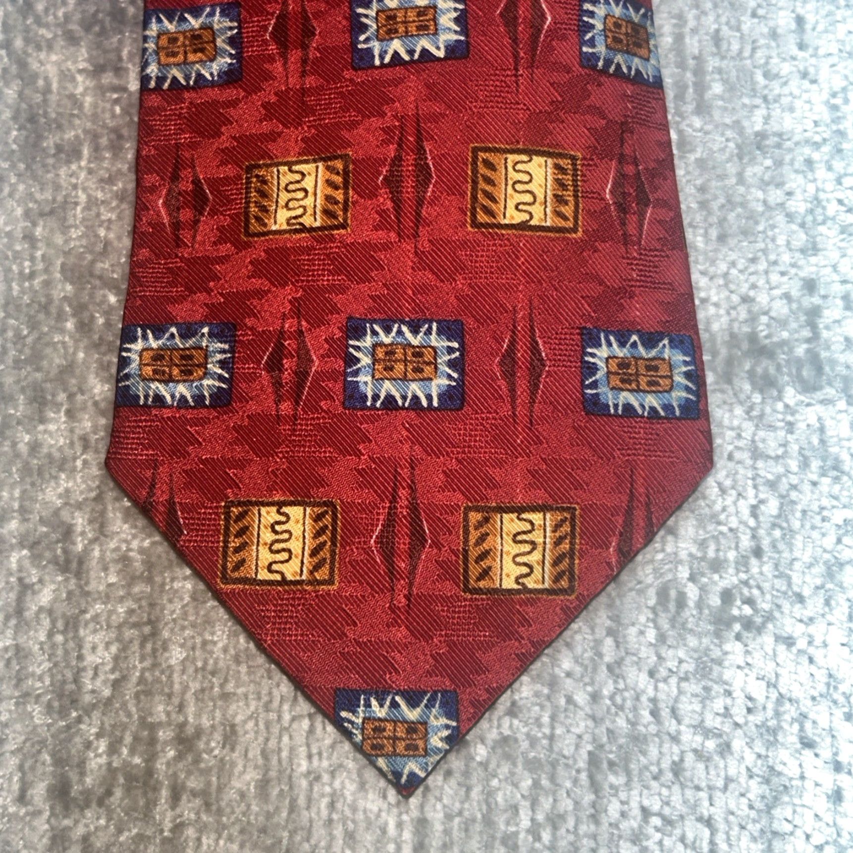 Robert Talbott Robert Talbott Omaggio Mens Tie Silk Handsewn in Italy 57L x 4W Red Geometric Silk Tie Mens Size ONE SIZE - 2 Thumbnail