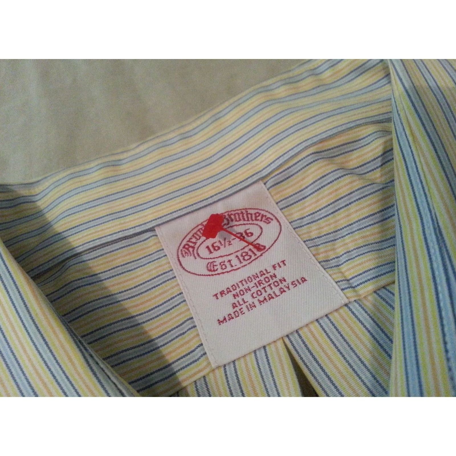 Brooks Brothers Brooks Brothers Shirt Mens 16 1/2 Yellow Dress Stripes Button Cotton Size 42R - 4 Thumbnail