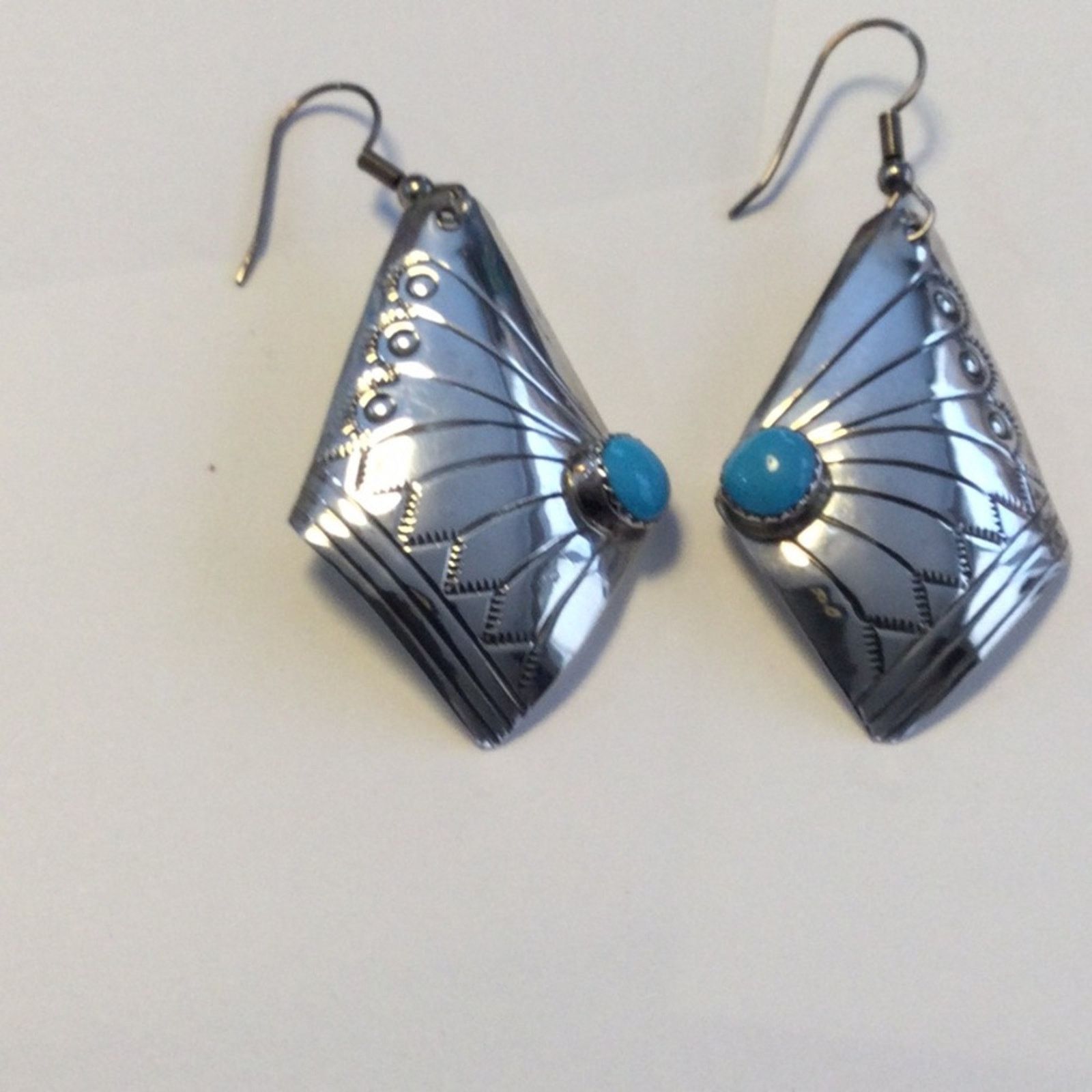 Other Silver & Turquoise Art Deco Fan Dangle Vintage Earrings Size ONE SIZE - 14 Thumbnail