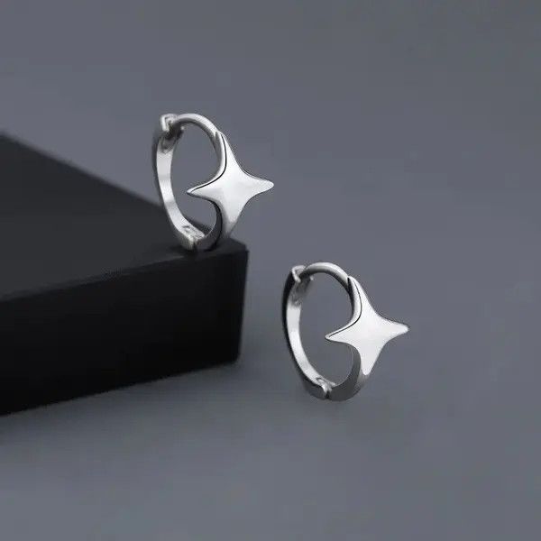 Jewelry Silver Color Star Hoops Earrings Size ONE SIZE - 3 Thumbnail