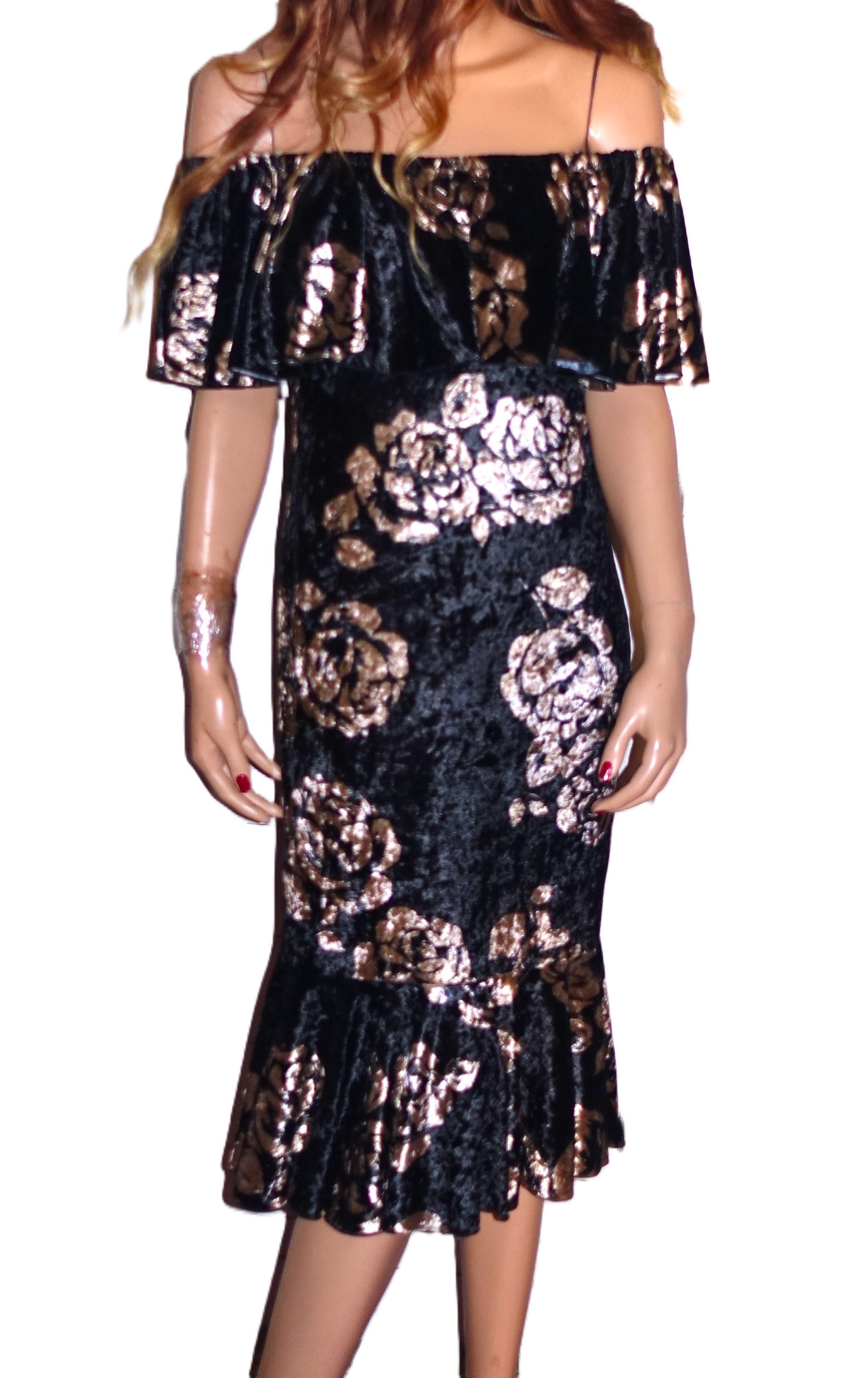 Other Lularoe Black Beige Floral Velvet Ruffle Dress S Size S / US 4 / IT 40 - 1 Thumbnail