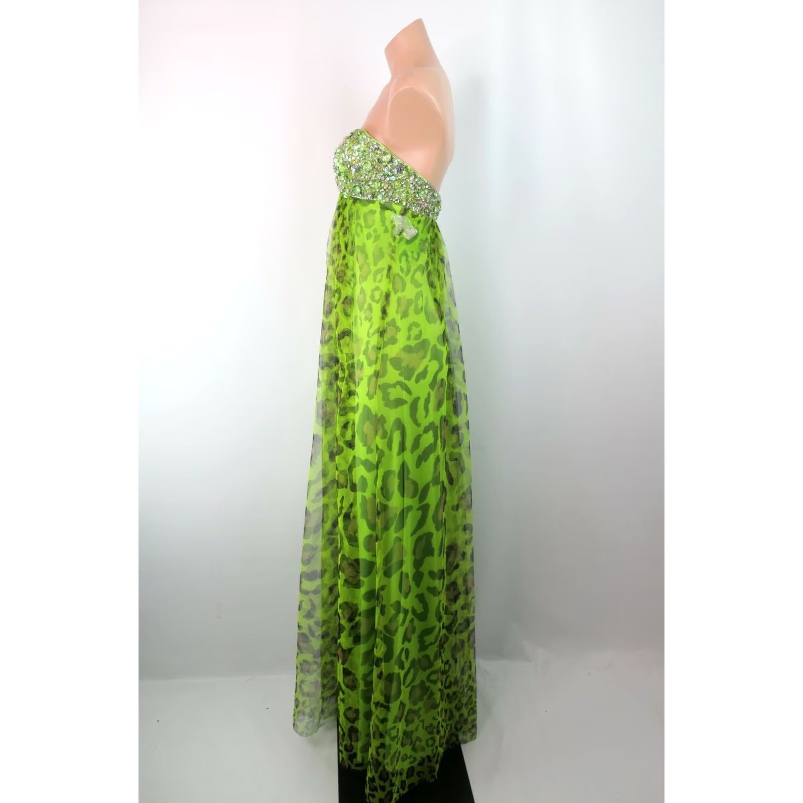 Vintage Jovani Sweetheart Maxi Dress Leopard Print Tulle Sequin Ombre Crepe Party Prom Green 2 Womens Dress Size XS / US 0-2 / IT 36-38 - 7 Thumbnail