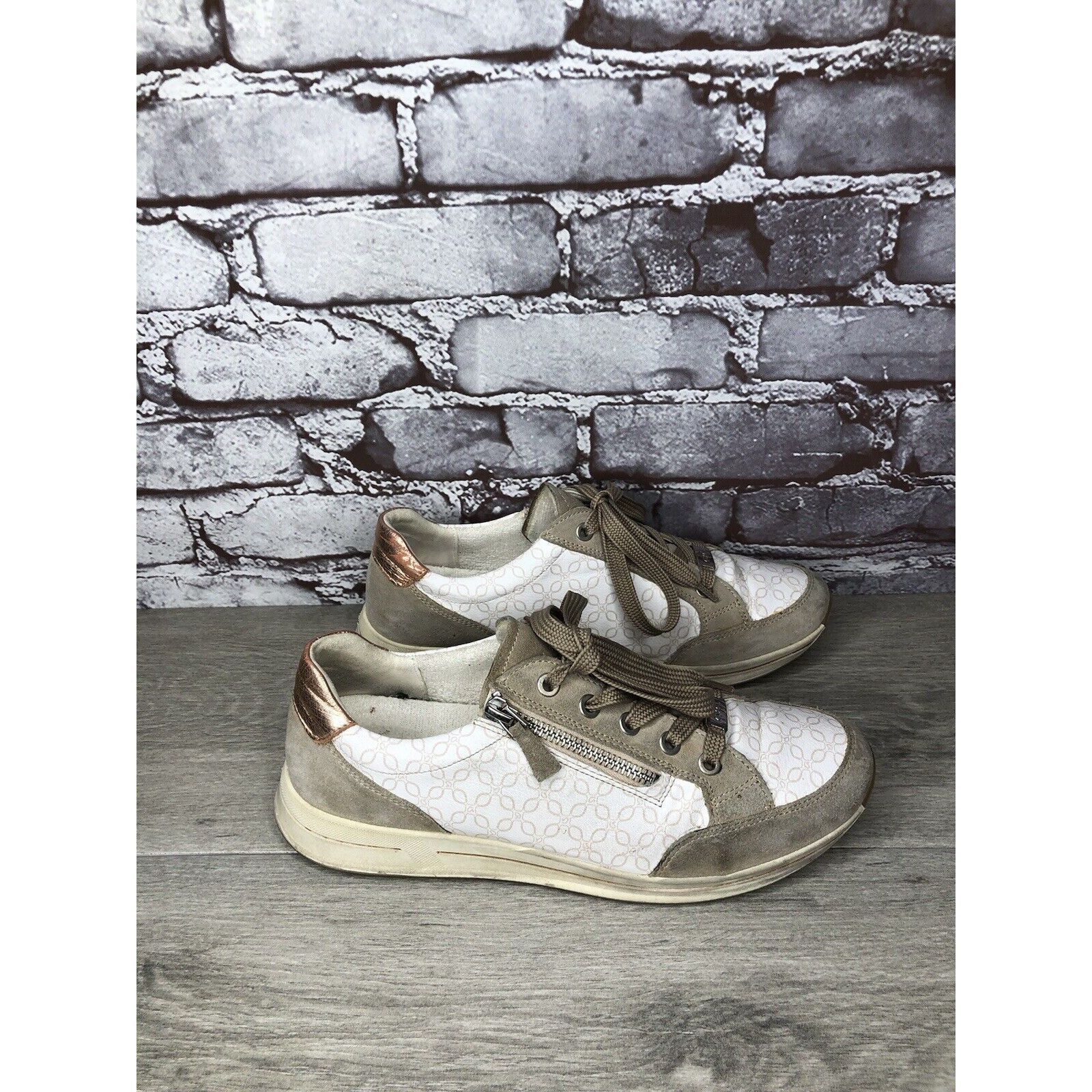 Other Ara Osaka White Leather Grey Suede Lace Up Sand Sneakers Wom Size US 7.5 / IT 37.5 - 19 Thumbnail