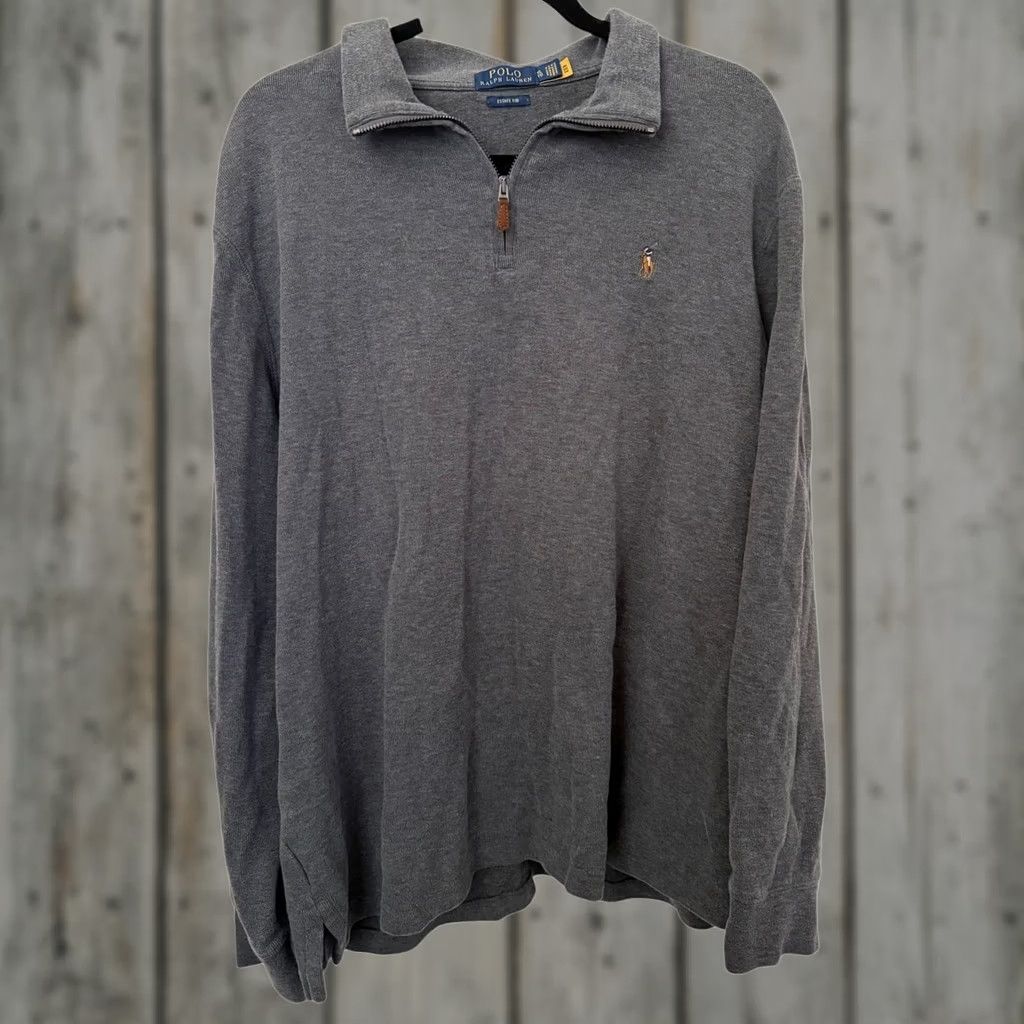 Polo Ralph Lauren Polo Ralph Lauren Estate-Rib Quarter Zip Pullover Sweater Gray XL Men Size US XL / EU 56 / 4 - 1 Thumbnail