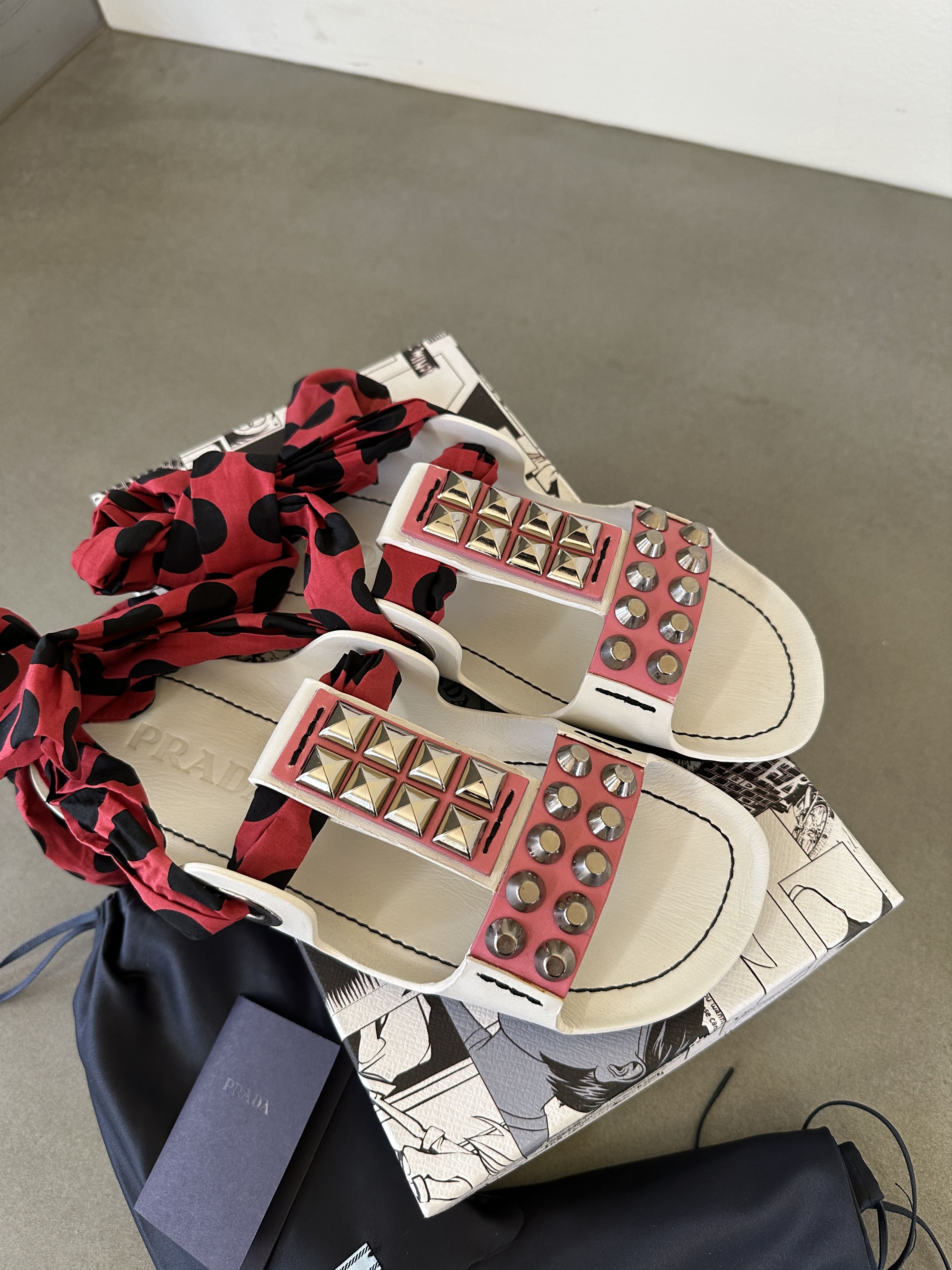 Prada 38.5 NEW $795 PRADA RUNWAY STUD Wrap FLAT SANDALS Size US 8 / IT 38 - 7 Thumbnail