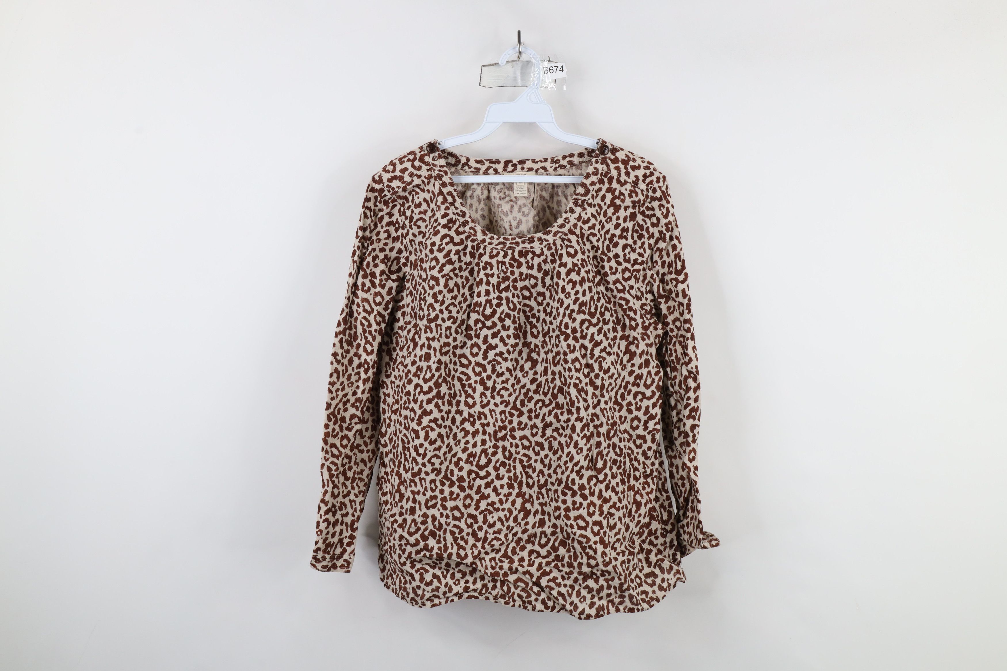 J.Crew × Vintage J Crew Leopard Print Linen Long Sleeve Blouse Shirt Top Size L / US 10 / IT 46 - 1 Thumbnail