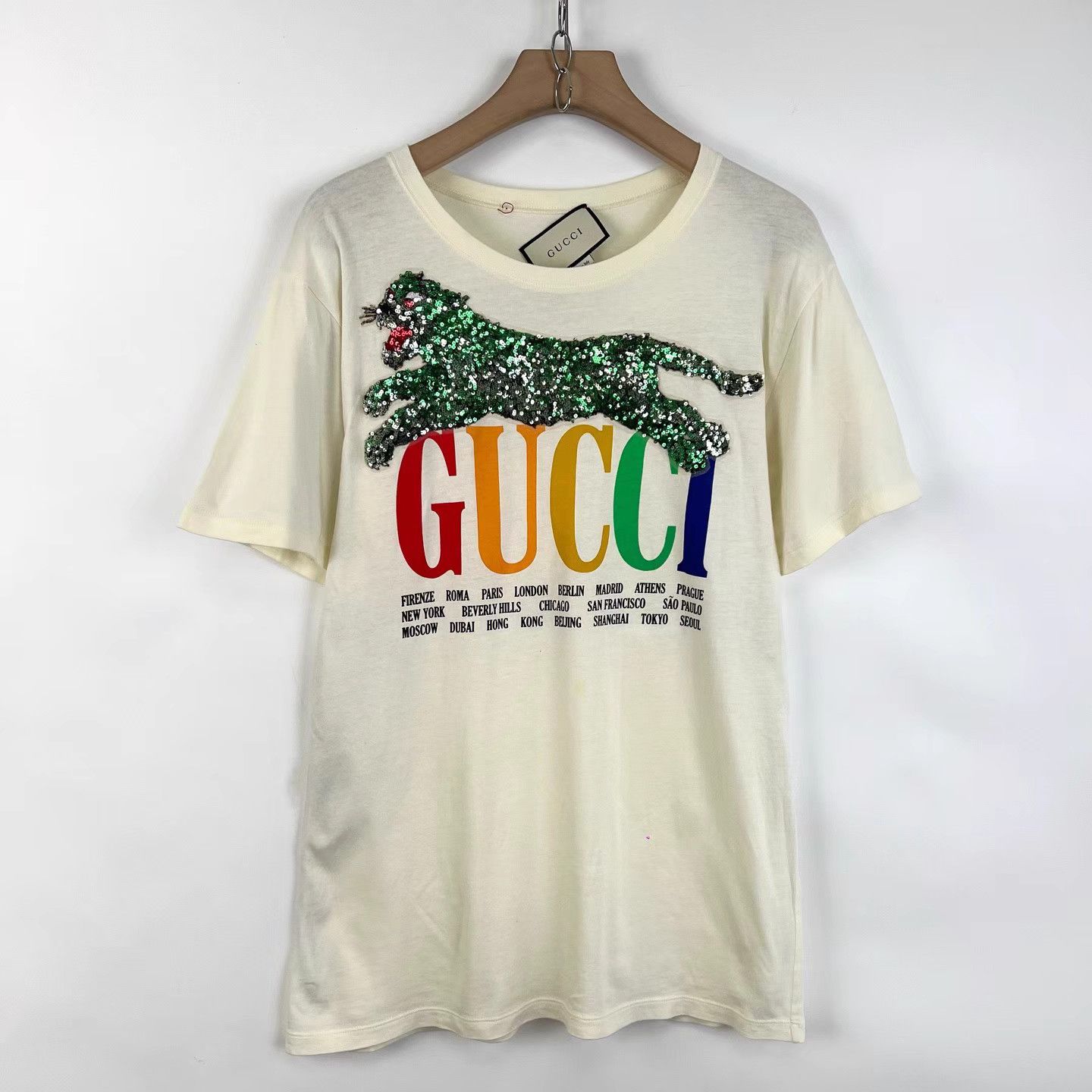 Gucci Gucci Off-White Leopard & Sequin Logo Print Short Sleeve K12 Size US M / EU 48-50 / 2 - 1 Thumbnail