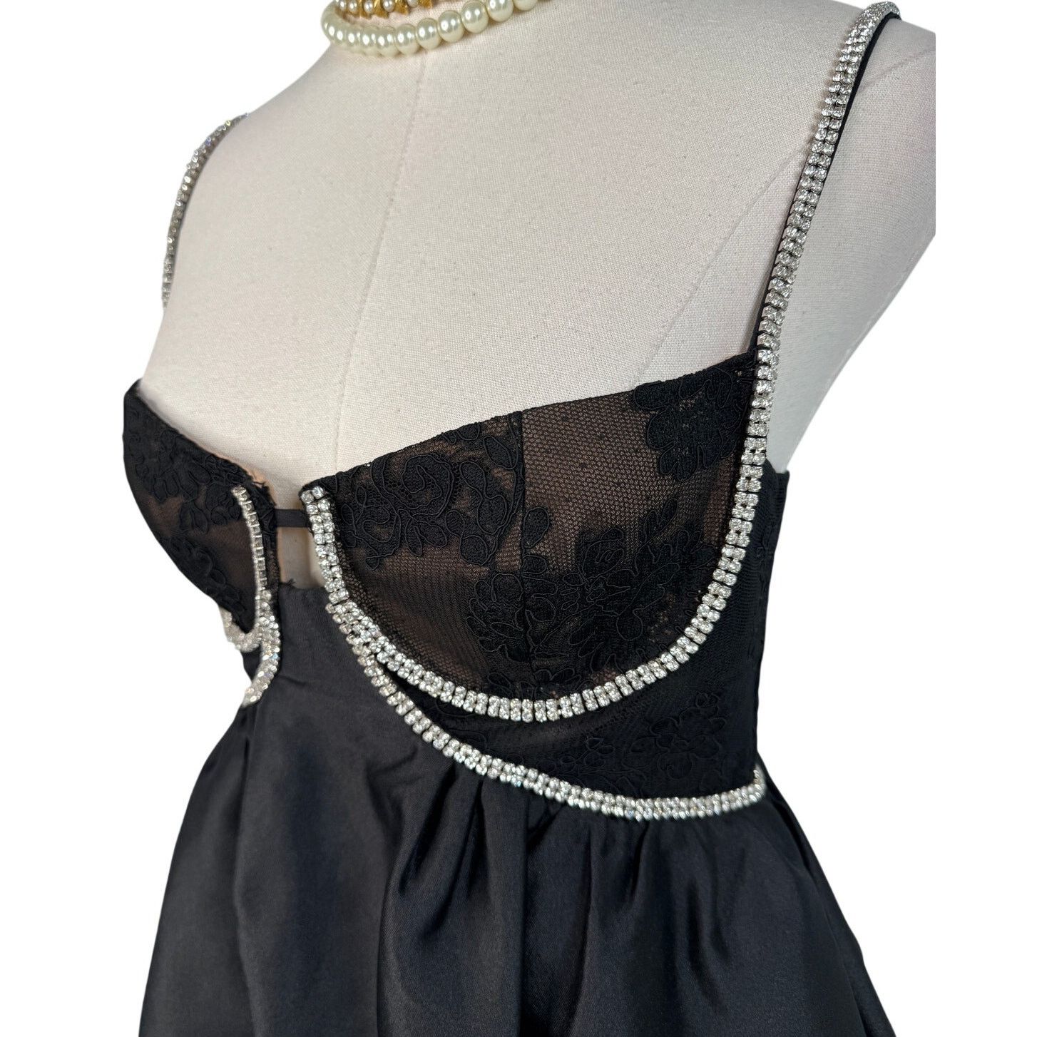 Self-Portrait Self Portrait Black Taffeta Diamante Mini Dress sz US4 UK8 Size S / US 4 / IT 40 - 8 Thumbnail