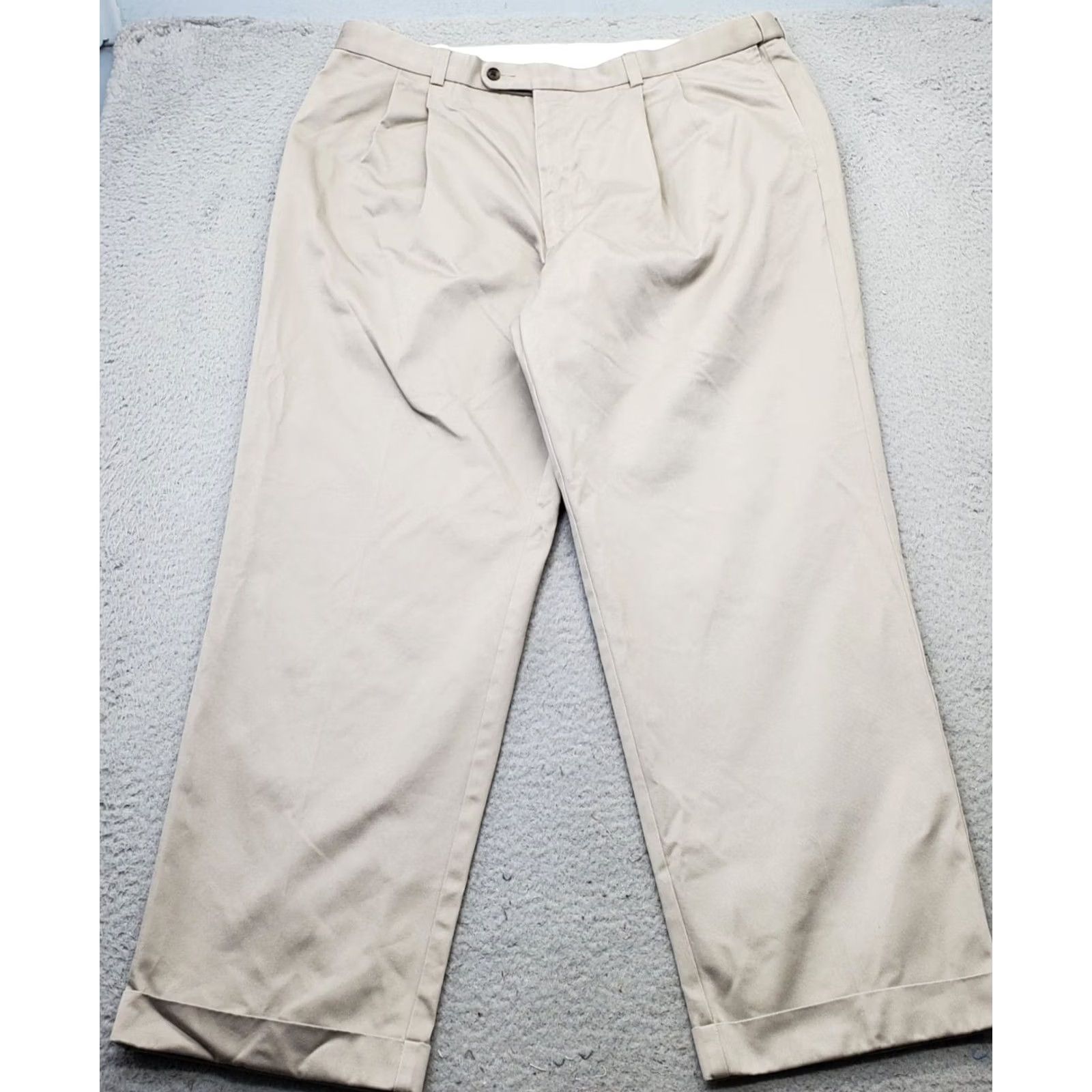 Joseph Joseph & Feiss Mens Chino Pants 40x30 Tan Pleated Low Waist Straight Leg Cuffed Shirt Size 40 Mens Size US 40 / EU 56 - 2 Thumbnail