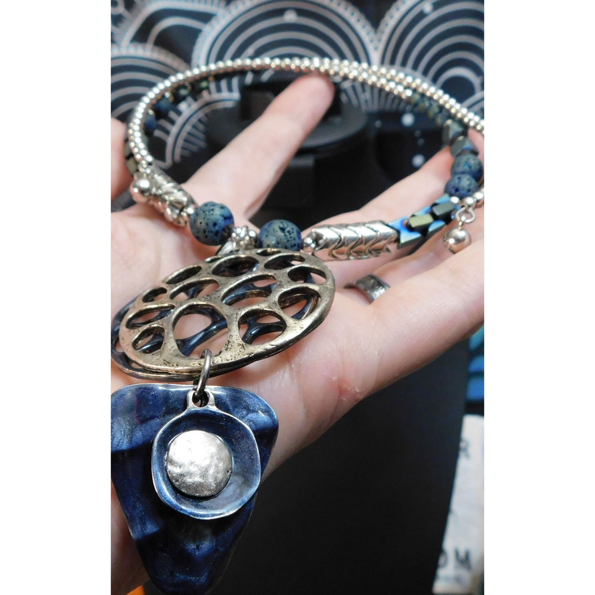 Other Brutalist Abstract Blue And Silver Tone Volcanic Rock Neckla Size ONE SIZE - 3 Thumbnail
