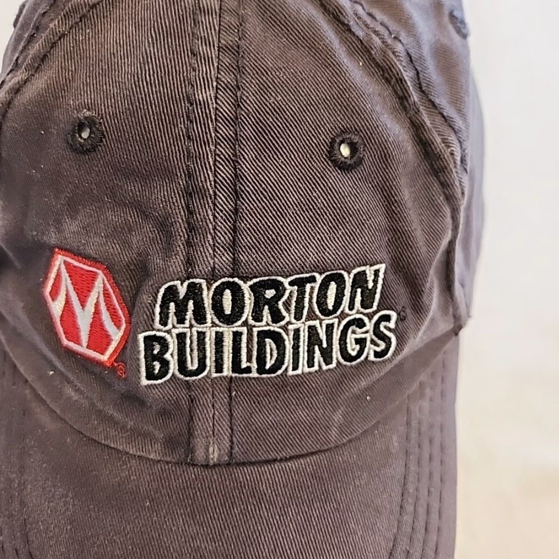 Vintage MORTON BUILDINGS Hat Gray Strap Back Cap Barn Construction Machine Shed Farm Adjustable Cotton Baseball Cap Men Size ONE SIZE - 3 Thumbnail