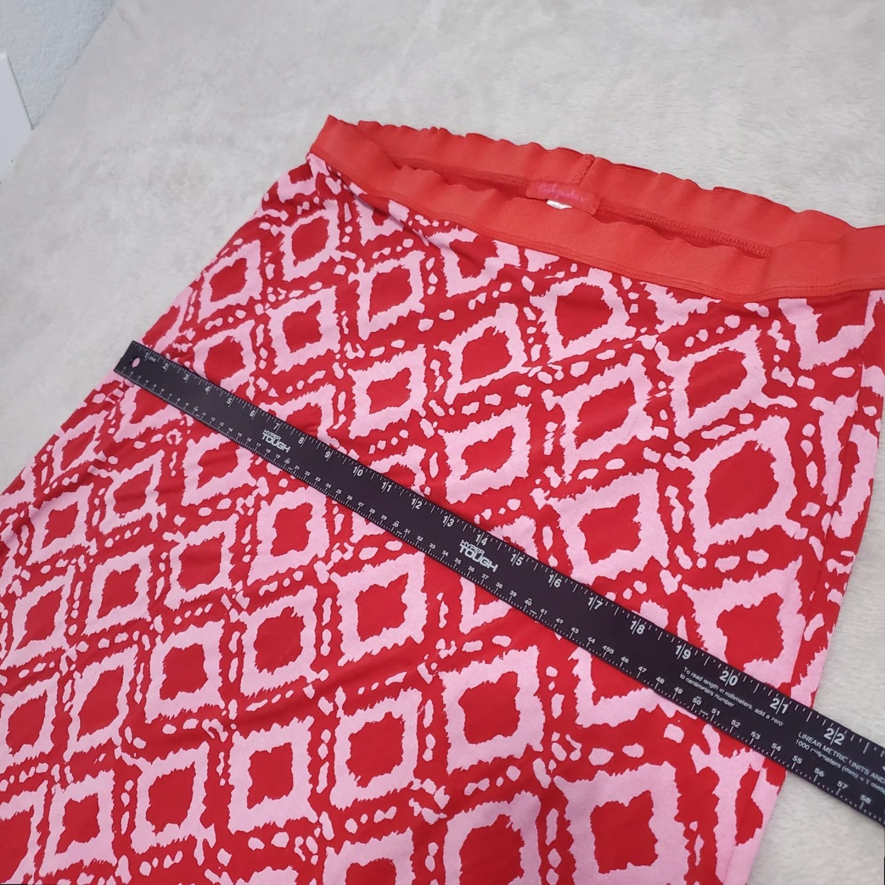 Pinko VINTAGE Fresh Produce Maxi Skirt Women XL Red Pink Geo Print Pull On Side Slit Boho USA Size 40" / US 18 - 7 Thumbnail