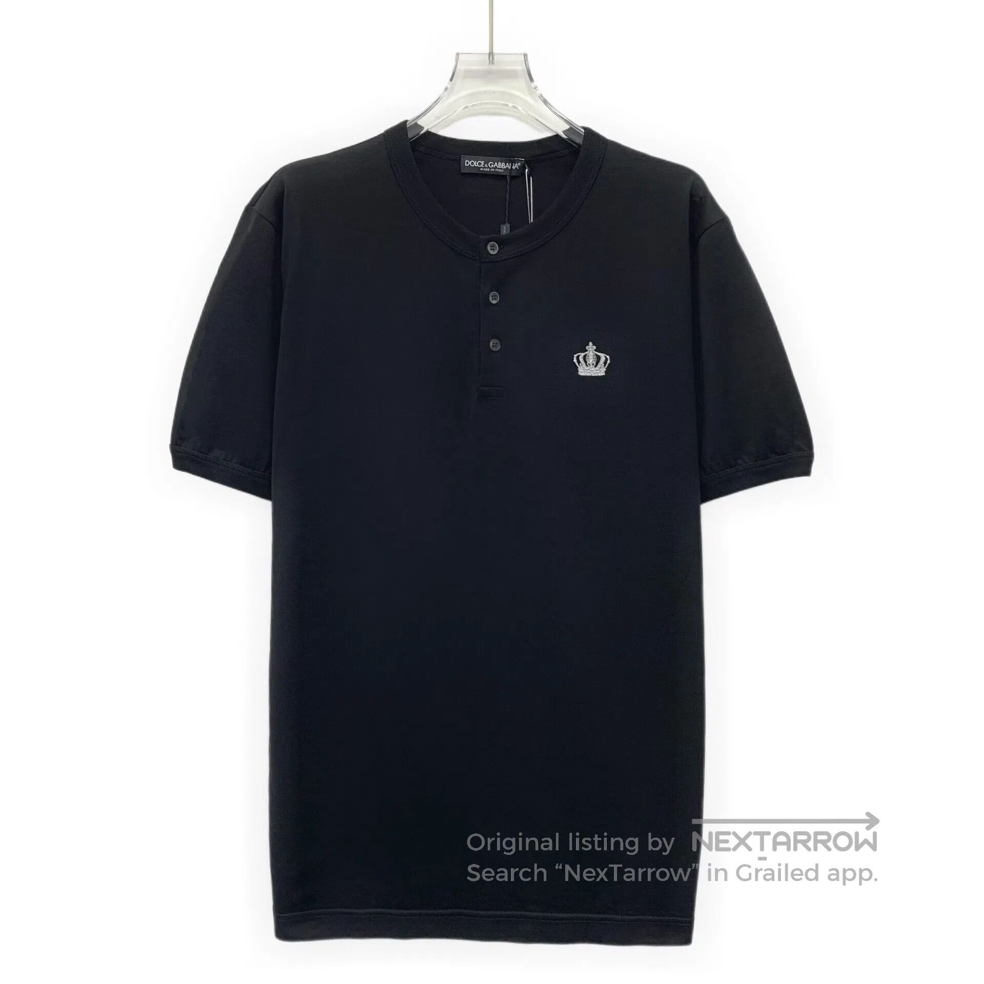 Dolce & Gabbana Dolce Gabbana Black Crown Embroidered Cotton Round Neck Si Size US L / EU 52-54 / 3 - 1 Thumbnail