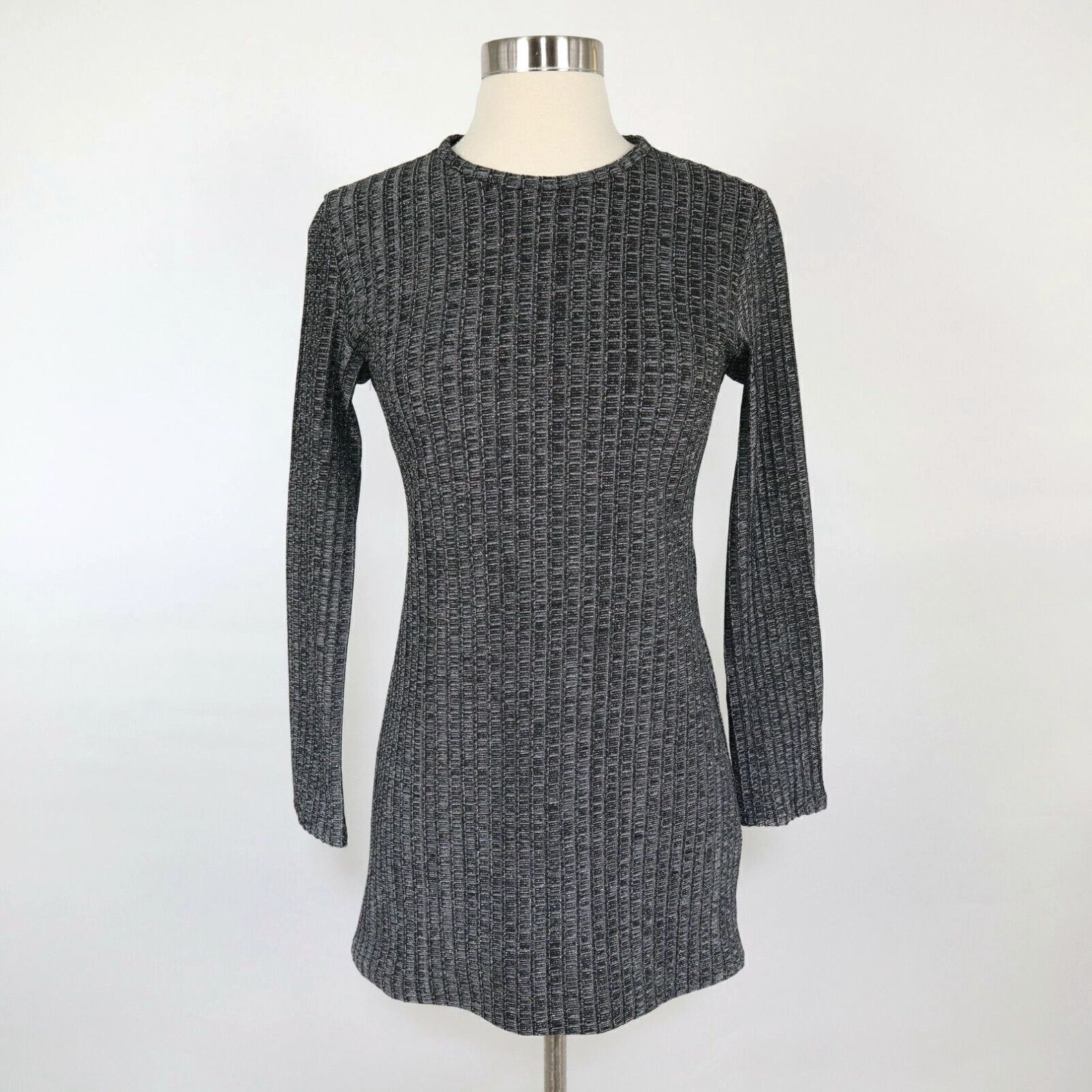 image of Ellery Mini Sweater Dress 0 Long Sleeve Silver Metallic Gunmetal Knit Stretch in White, Women's (Si