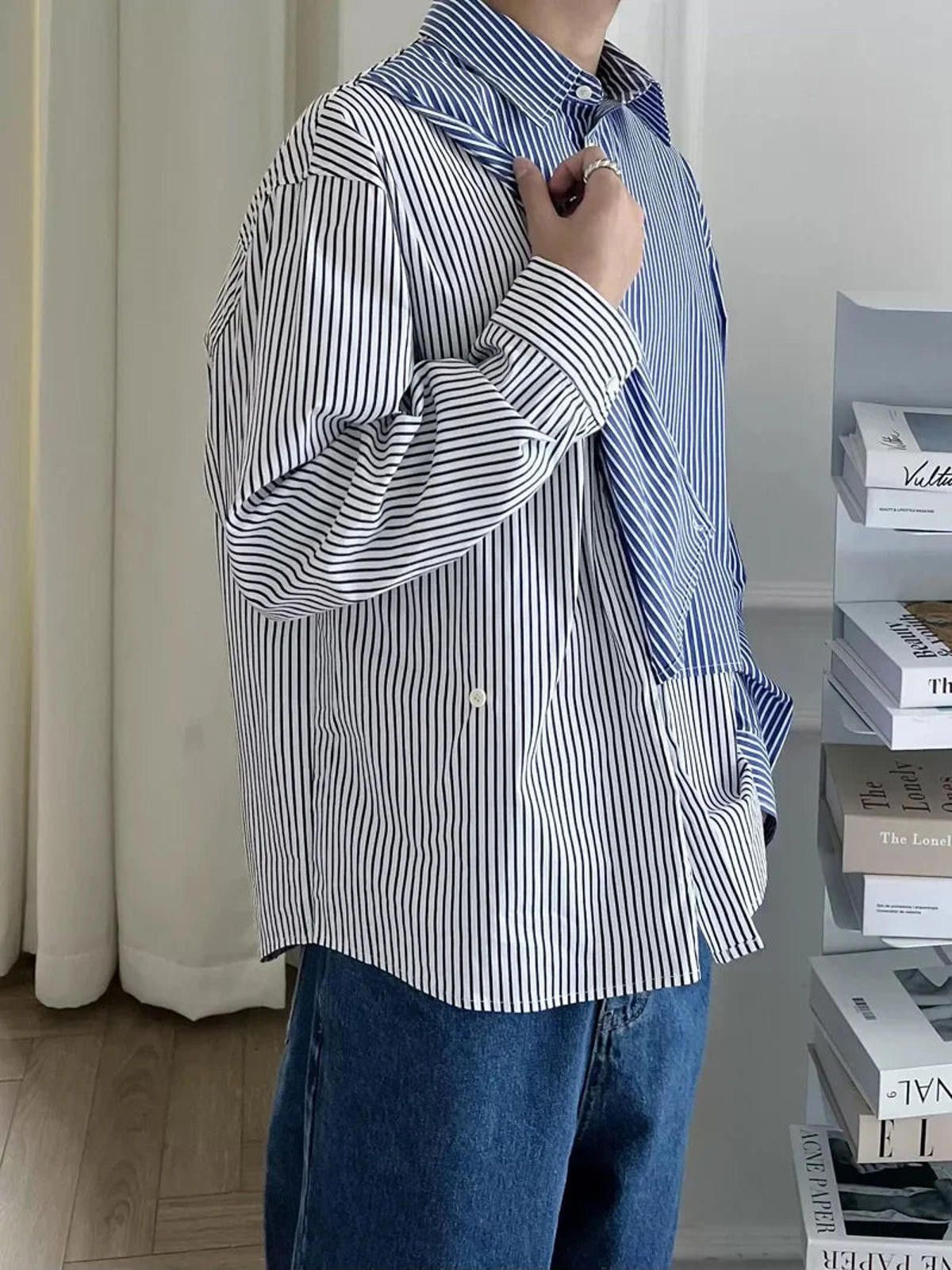 Other Spliced Stripe Patchhwork Long Sleeve Shirt Size US M / EU 48-50 / 2 - 2 Thumbnail