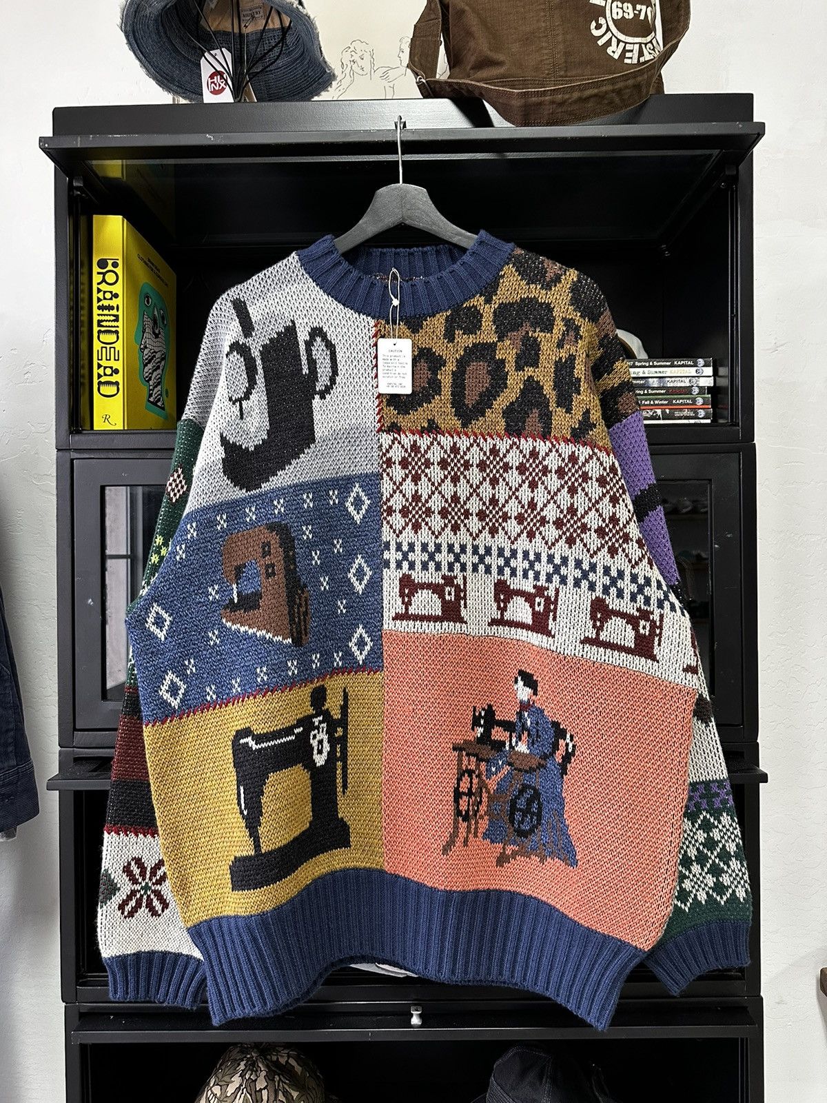 KAPITAL 5G WOOL KUROGANE MISHIN PATCHWORK CREW SWEATER