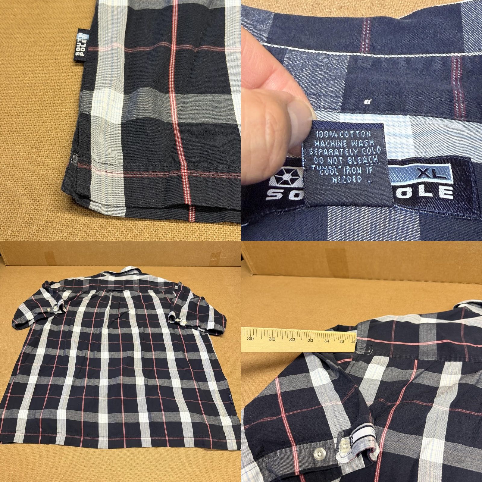 Southpole Southpole Shirt Mens XL Navy Plaid Short Sleeve Button Front Cotton Size US XL / EU 56 / 4 - 9 Thumbnail