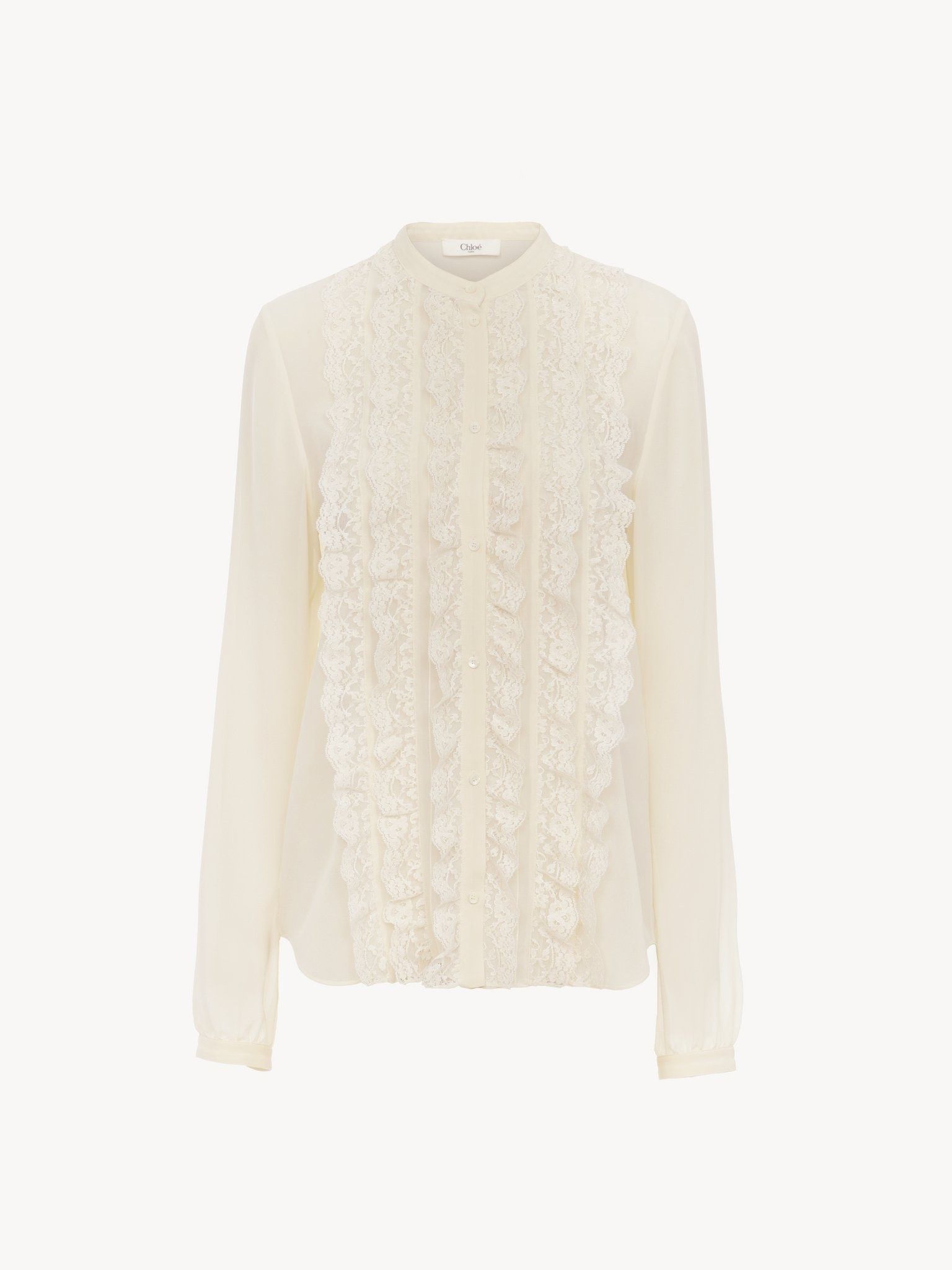 Chloe o1loc1c11025 Collarless Ruffled Blouse in Pristine White Size M / US 6-8 / IT 42-44 - 1 Thumbnail