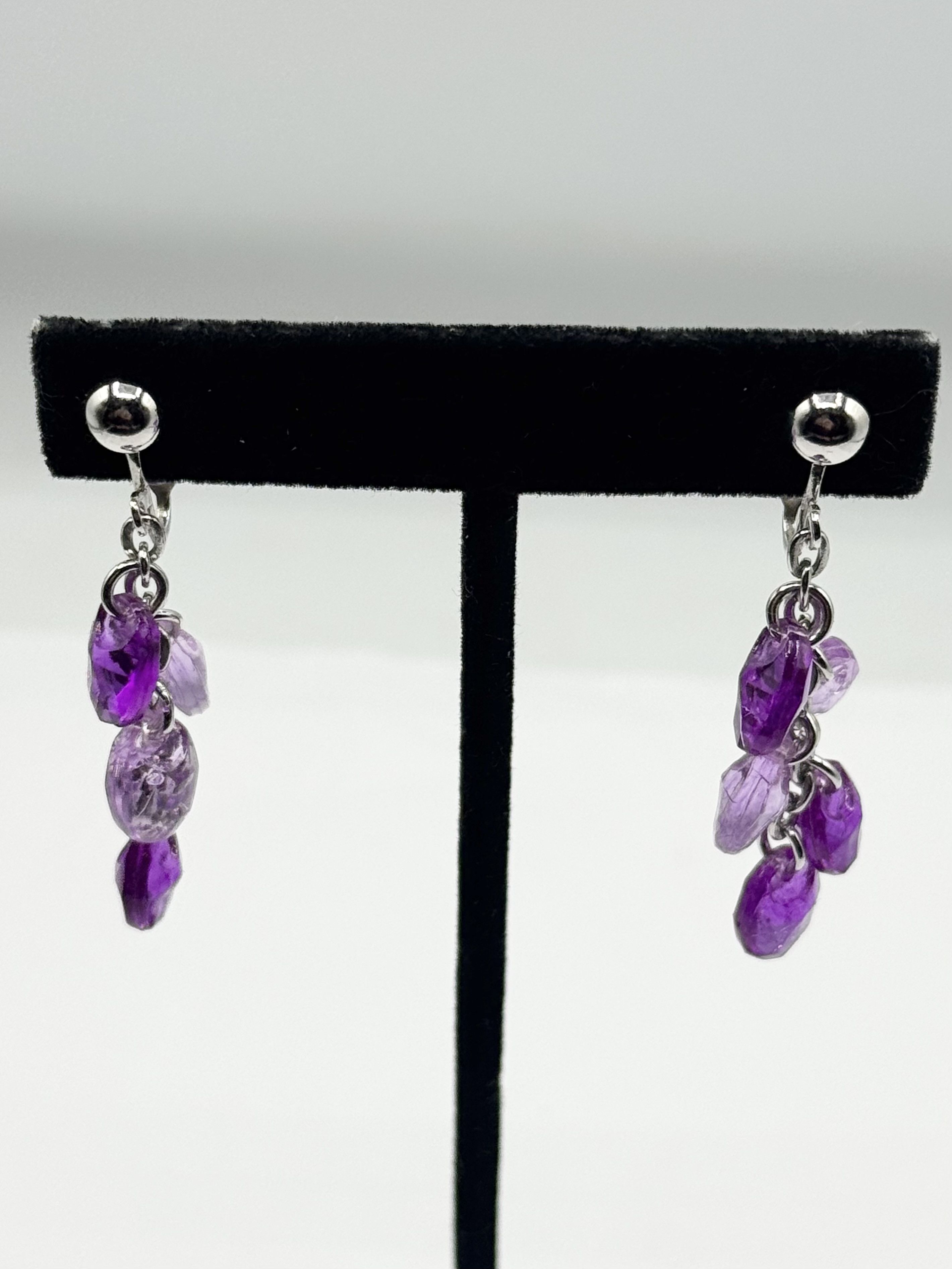 Other Vintage Sarah Coventry purple acrylic crystal dangle drop ea Size ONE SIZE - 3 Thumbnail