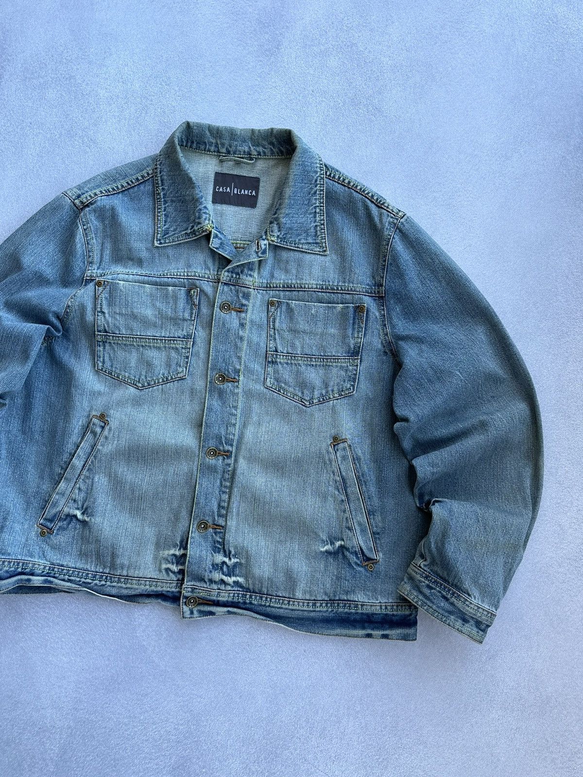 Casablanca × Vintage Vintage Casablanca Denim Distressed Japanese Jacket Size US XL / EU 56 / 4 - 2 Thumbnail