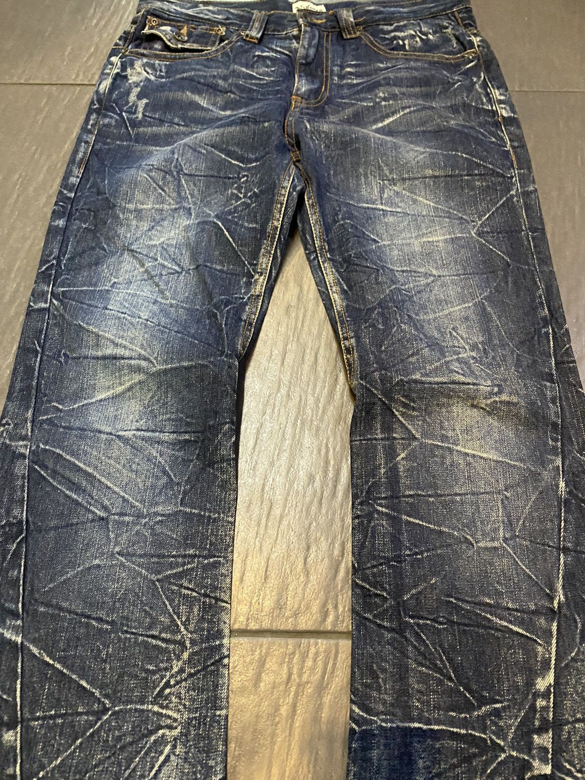 Japanese Brand Flare jeans Nylons Boot Cut crazy lightning Size US 33 - 5 Thumbnail