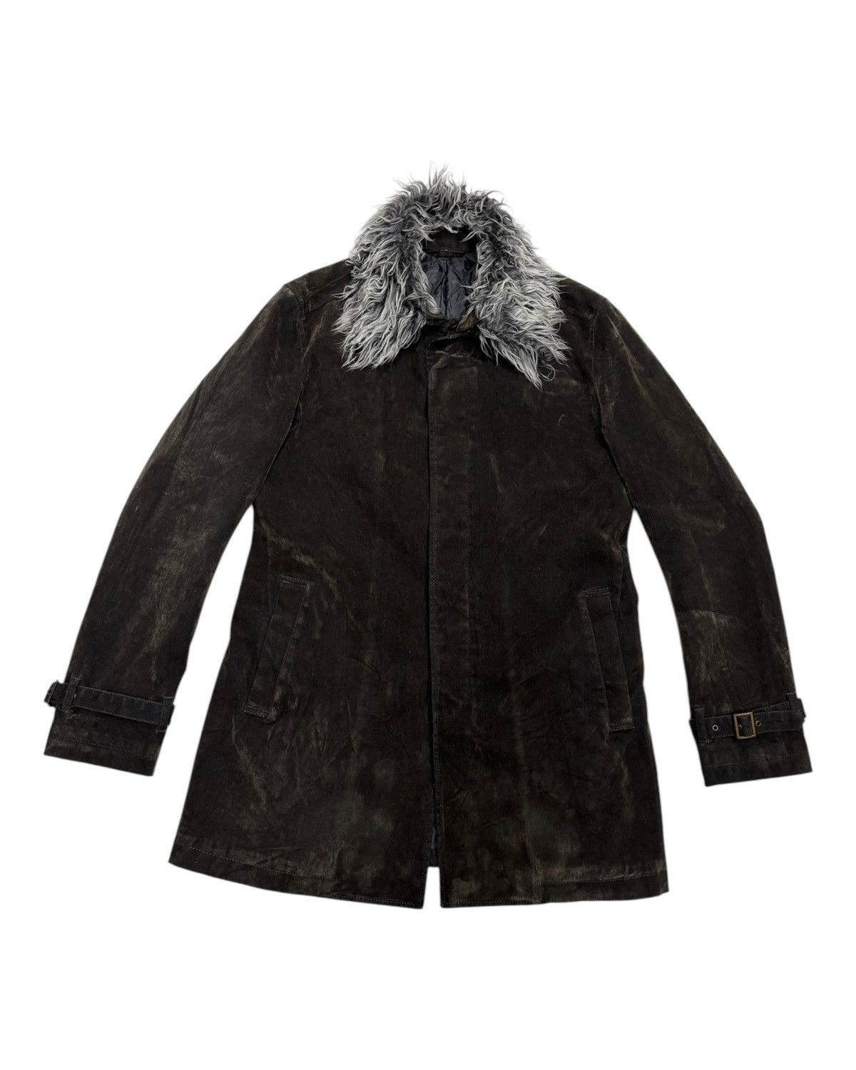 If Six Was Nine × Le Grande Bleu (L.G.B.) × Tornado Mart 🔥VINTAGE HAMNETT FAUX FUR COLLAR WAXED OVERCOAT JACKET Size US M / EU 48-50 / 2 - 4 Thumbnail