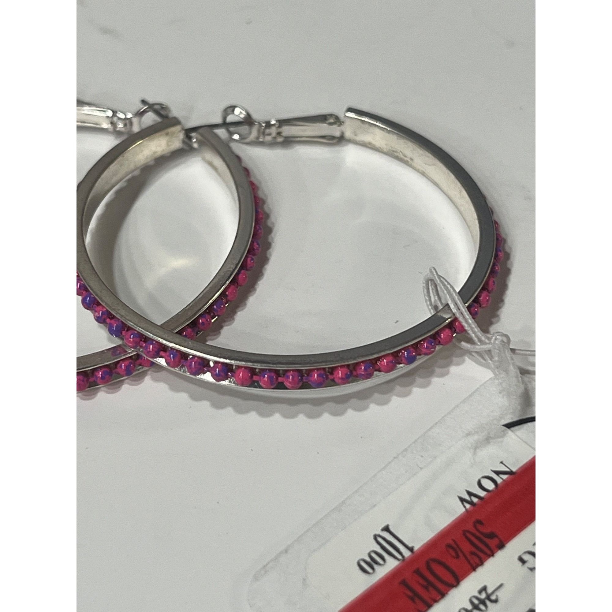 Steve Madden Steve Madden Silver-tone Hoop Earrings With Pink Beaded Det Size ONE SIZE - 9 Thumbnail