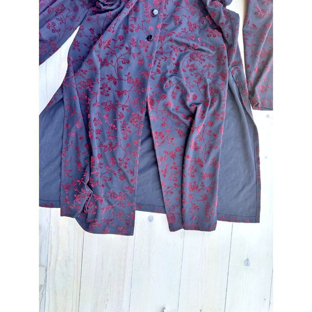 Vintage Vintage Velvet Floral Dress "Handsome Woman" Black with Red Size XL / US 12-14 / IT 48-50 - 4 Thumbnail