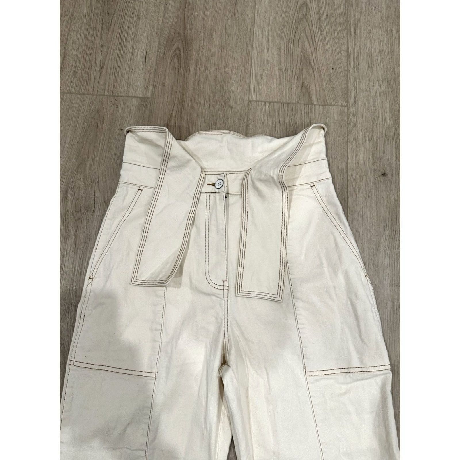 Ulla Johnson NWT Ulla Johnson Storm Barrel Jeans Sz 8 Tie Waist Baggy Tapered High Rise Ivory Size 30" / US 8 / IT 44 - 4 Thumbnail