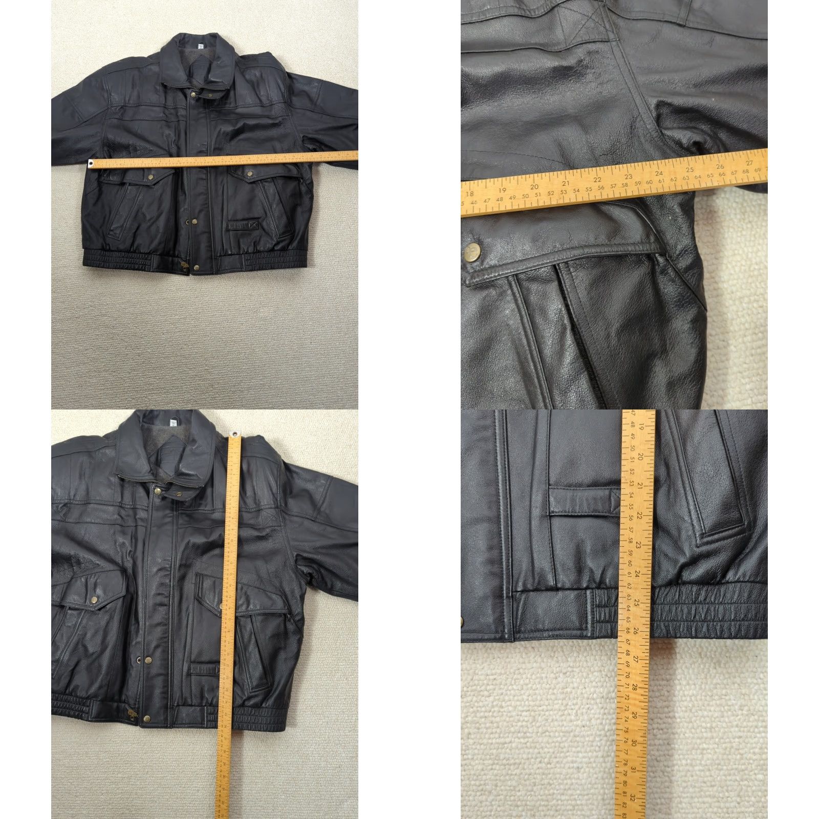 Vintage Outdoor Exchange Black Leather Bomber Jacket Men XL Short Length Regular Fit Rock Casual Party/Cocktail Travel Fall Winter Spring Size US XL / EU 56 / 4 - 9 Thumbnail