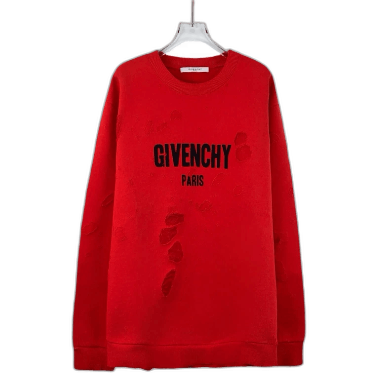 Givenchy Givenchy Givenchy Red Logo Print Distressed Long Sleeve Sw Size US XXL / EU 58 / 5 - 1 Thumbnail