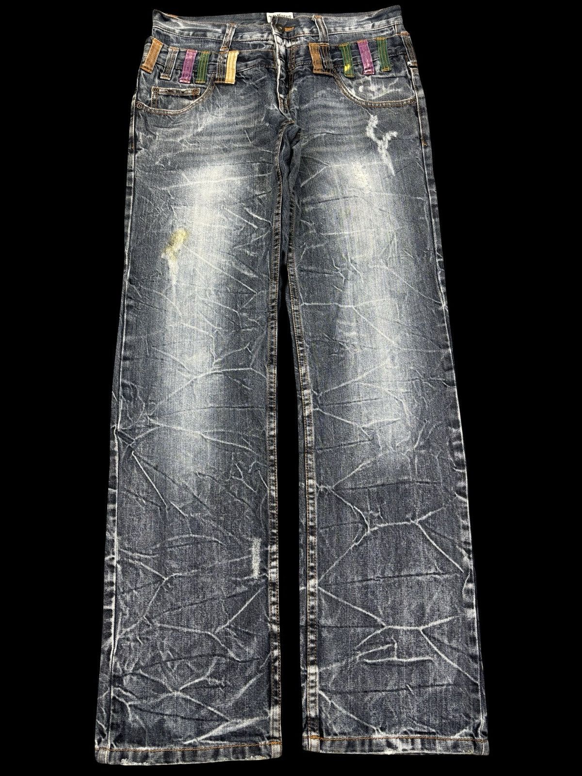 Japanese Brand 🔥DOUBLE WAIST🔥NYLAUS JEANS Thunder Fades Punk Denim F894 Size US 31 - 2 Thumbnail