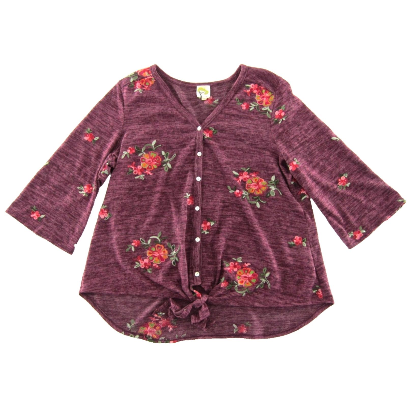 Pinko Fig and Flower Pink Embroidered Floral 3/4 Sleeve V-Neck Button Down Blouse 2X Size XXL / US 16-18 / IT 52-54 - 2 Thumbnail