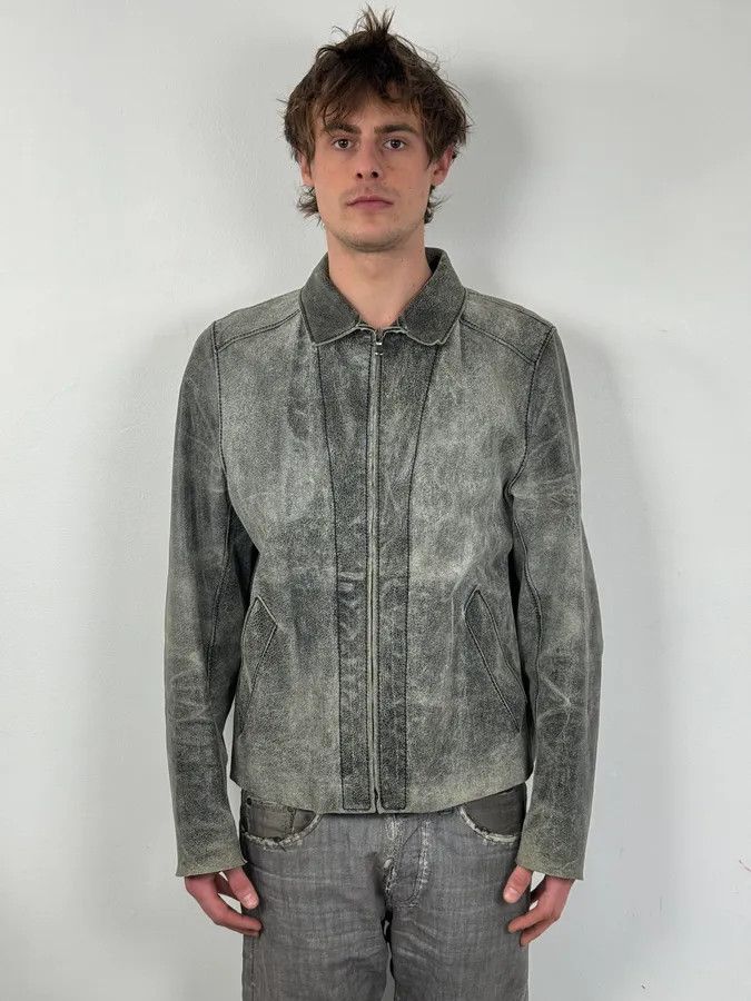 Dolce & Gabbana 1990s Dolce & Gabbana Grey Eroded Grained Leather Jacket Size US M / EU 48-50 / 2 - 2 Thumbnail