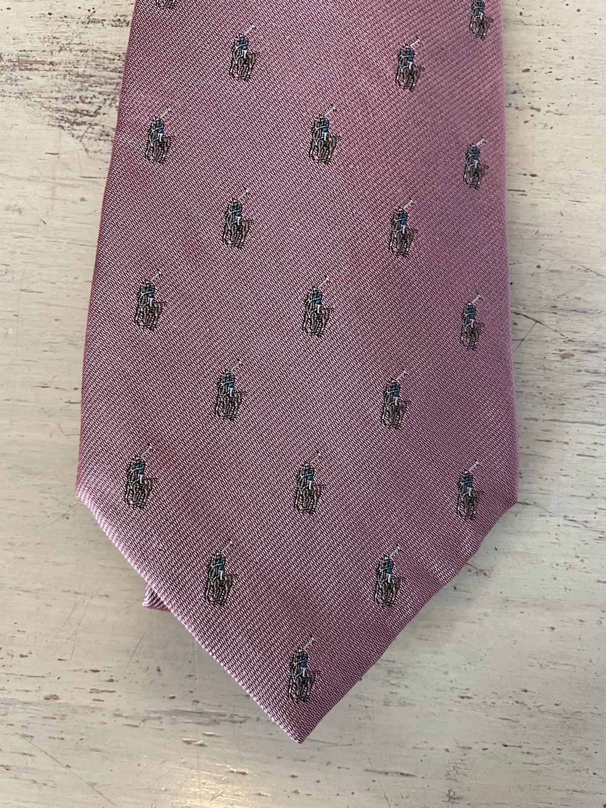 Polo Ralph Lauren × Vintage Spaced Multiple Polo Players Jacquard Silk Tie Size ONE SIZE - 5 Thumbnail